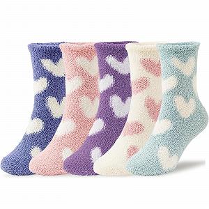 Носки Домашние Женские Мягкие с рисунком сердца, Размер 35-40 - 5 пар - Фото 1