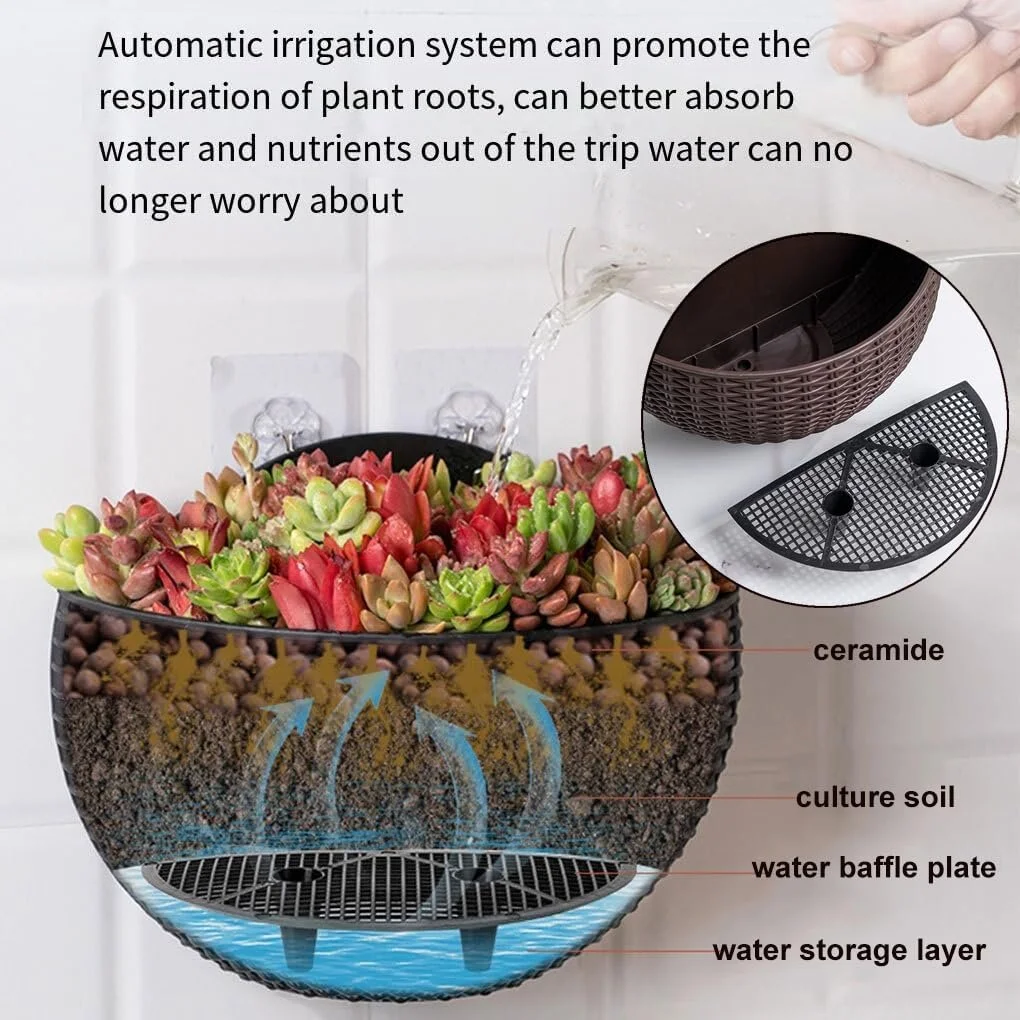 Настінне кашпо 2 шт. Пластик Напівкругле Білий, фото №5 Настінне кашпо 2 шт. Пластик Напівкругле Білий, фото №5