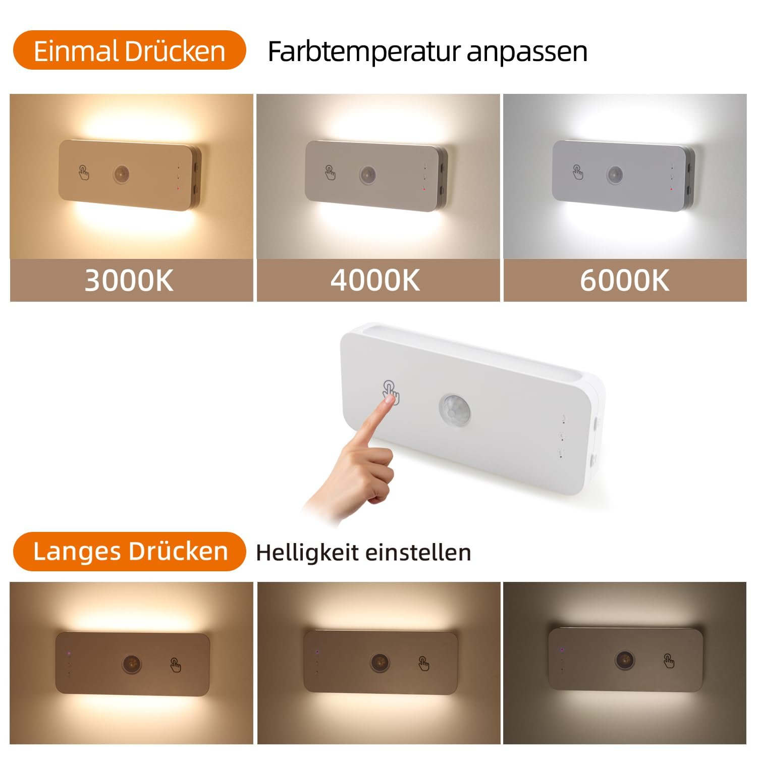 Нічник da LIGHT CCT LED PIR Акумуляторний Набір з 2 шт., фото №4