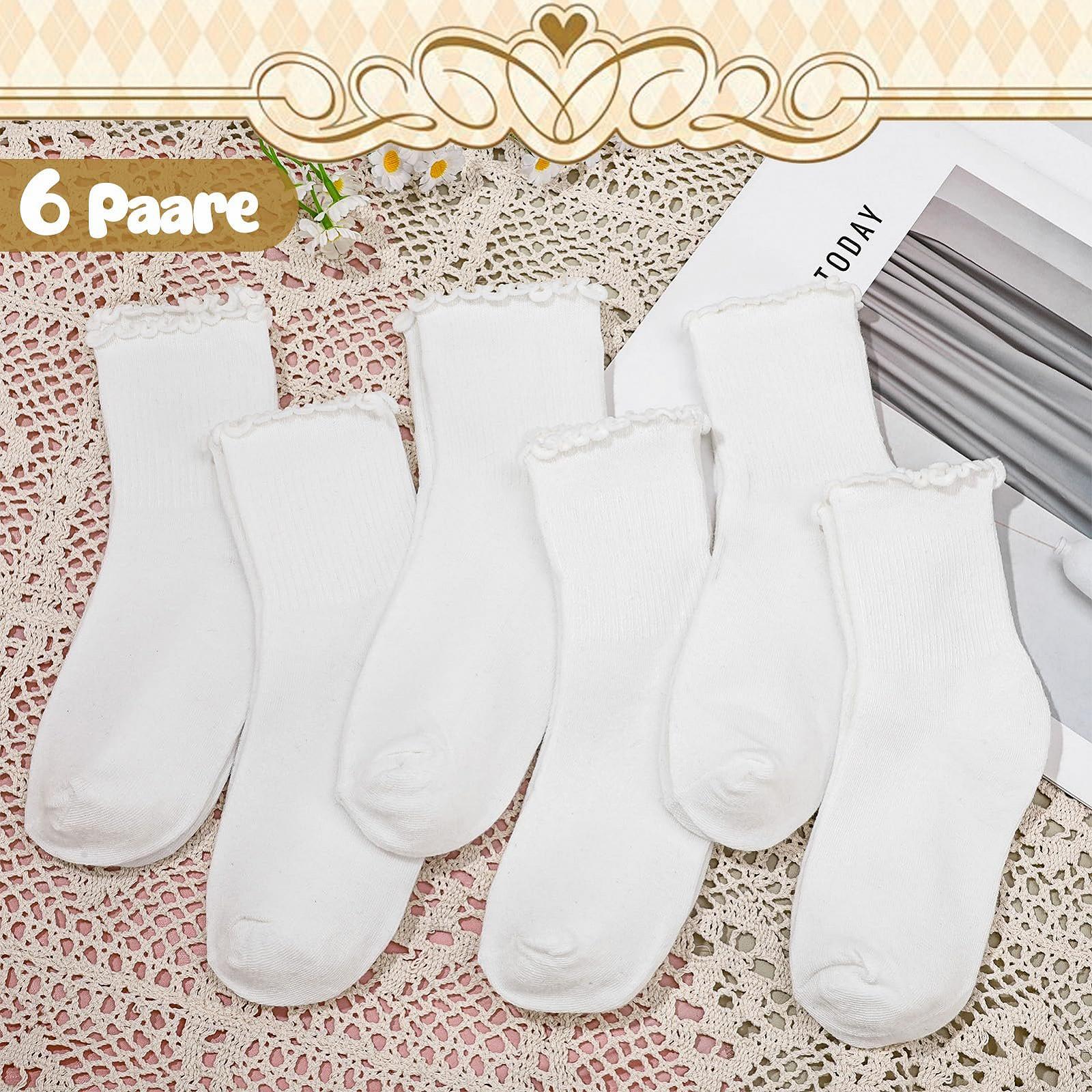 Носки с рюшами, 6 пар, хлопковые носки с рюшами, мягкие дышащие носки, белые, размер 35-39, фото №4