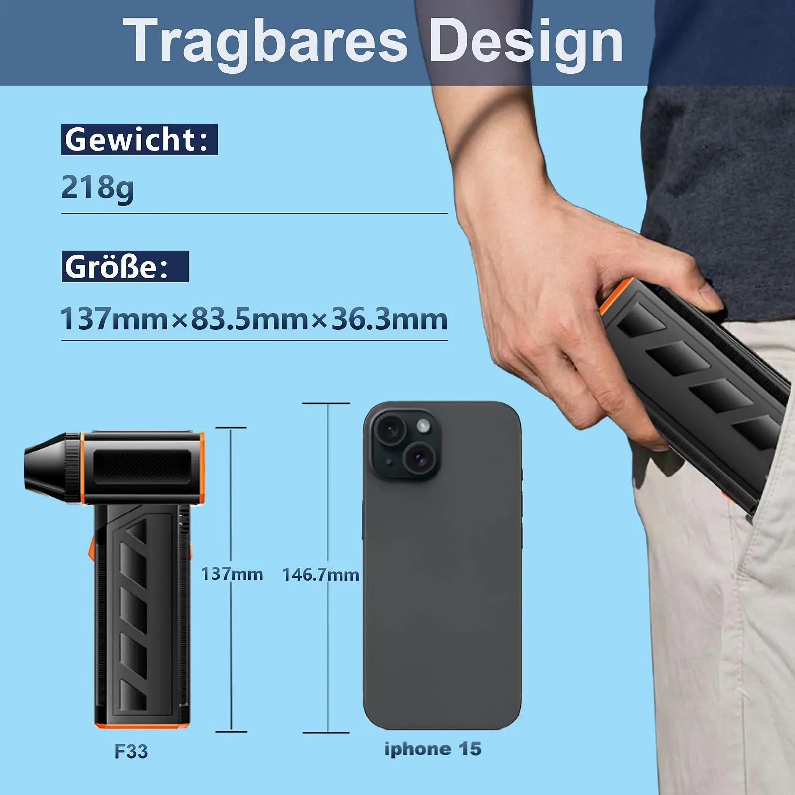 Електричний повітродувка  CCV 3-Speed 130 000 RPM 2500 mAh Type-C Quick Charge, фото №4