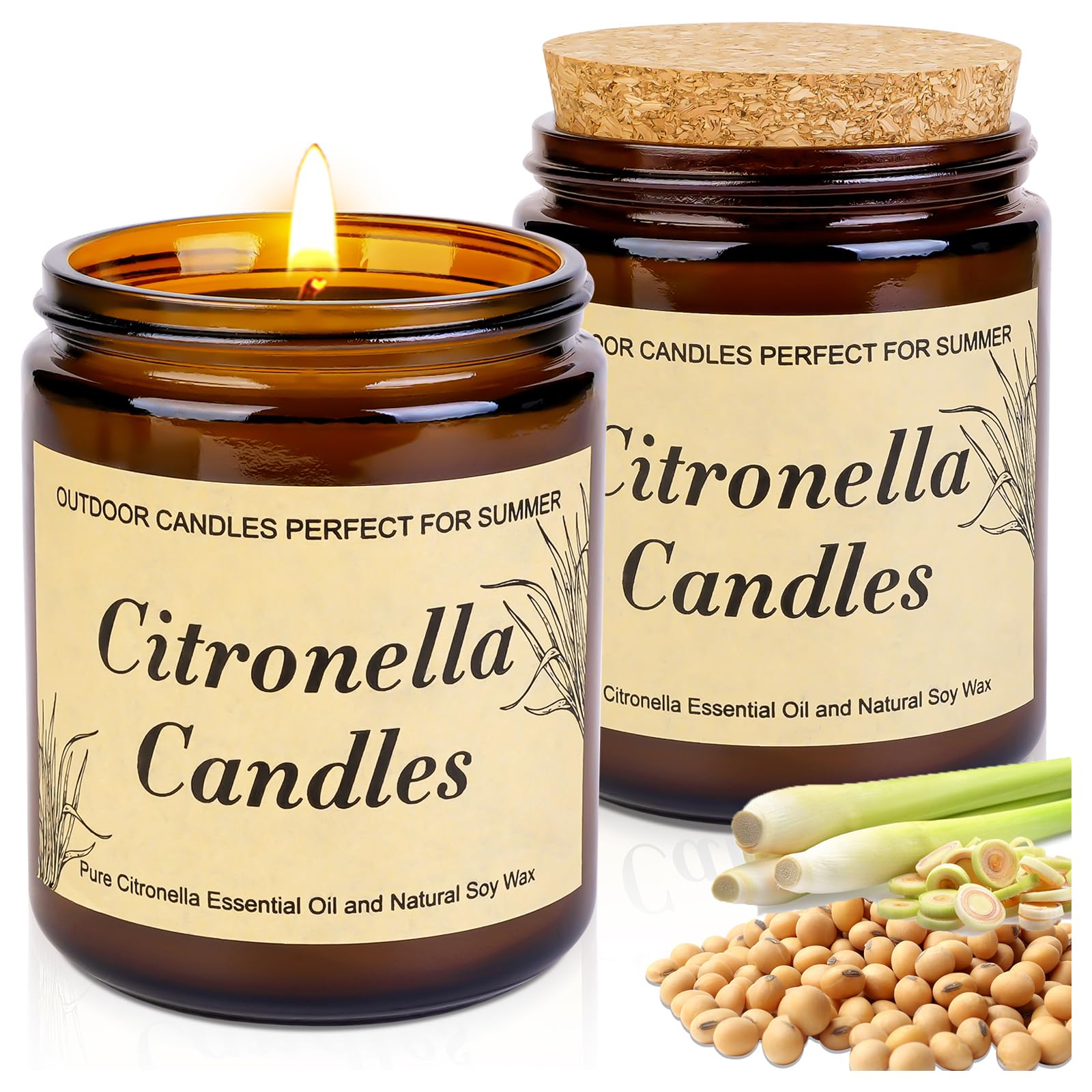 Свеча Nalikosty Citronella Outdoor 2 x 8 унций Натуральная соевая ароматизированная в большой стеклянной банке, фото №1