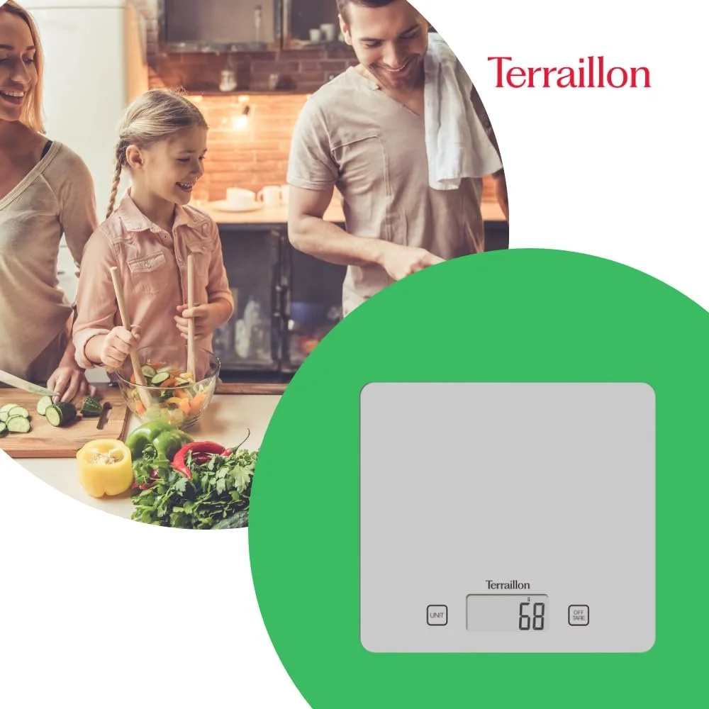 Кухонні ваги Terraillon T1040 цифрові, велика скляна платформа, функція тари, до 5 кг, фото №6 Кухонні ваги Terraillon T1040 цифрові, велика скляна платформа, функція тари, до 5 кг, фото №6