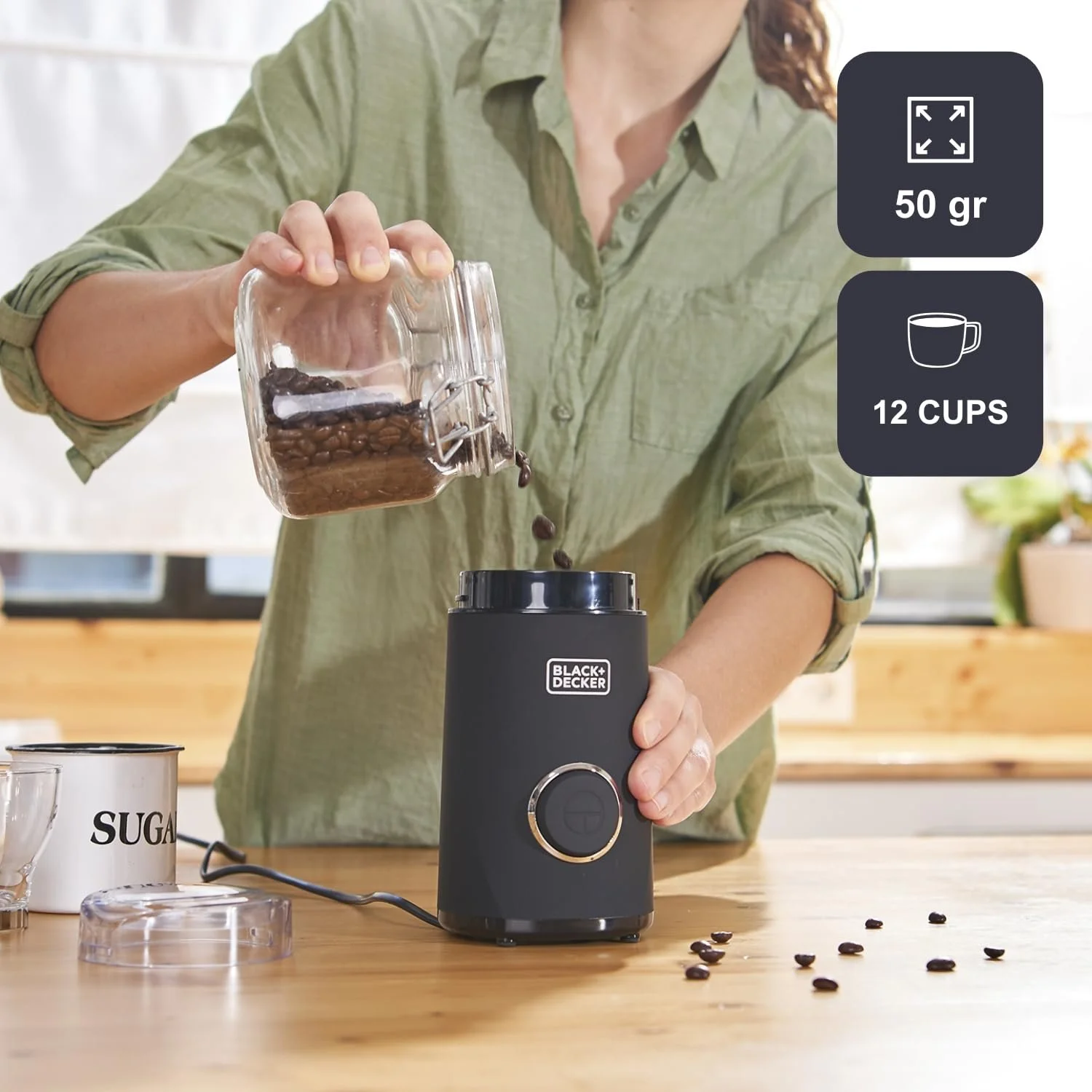 Кавомолка Black+Decker BXCG150E 150 мм Пластик Чорний, фото №3 Кавомолка Black+Decker BXCG150E 150 мм Пластик Чорний, фото №3