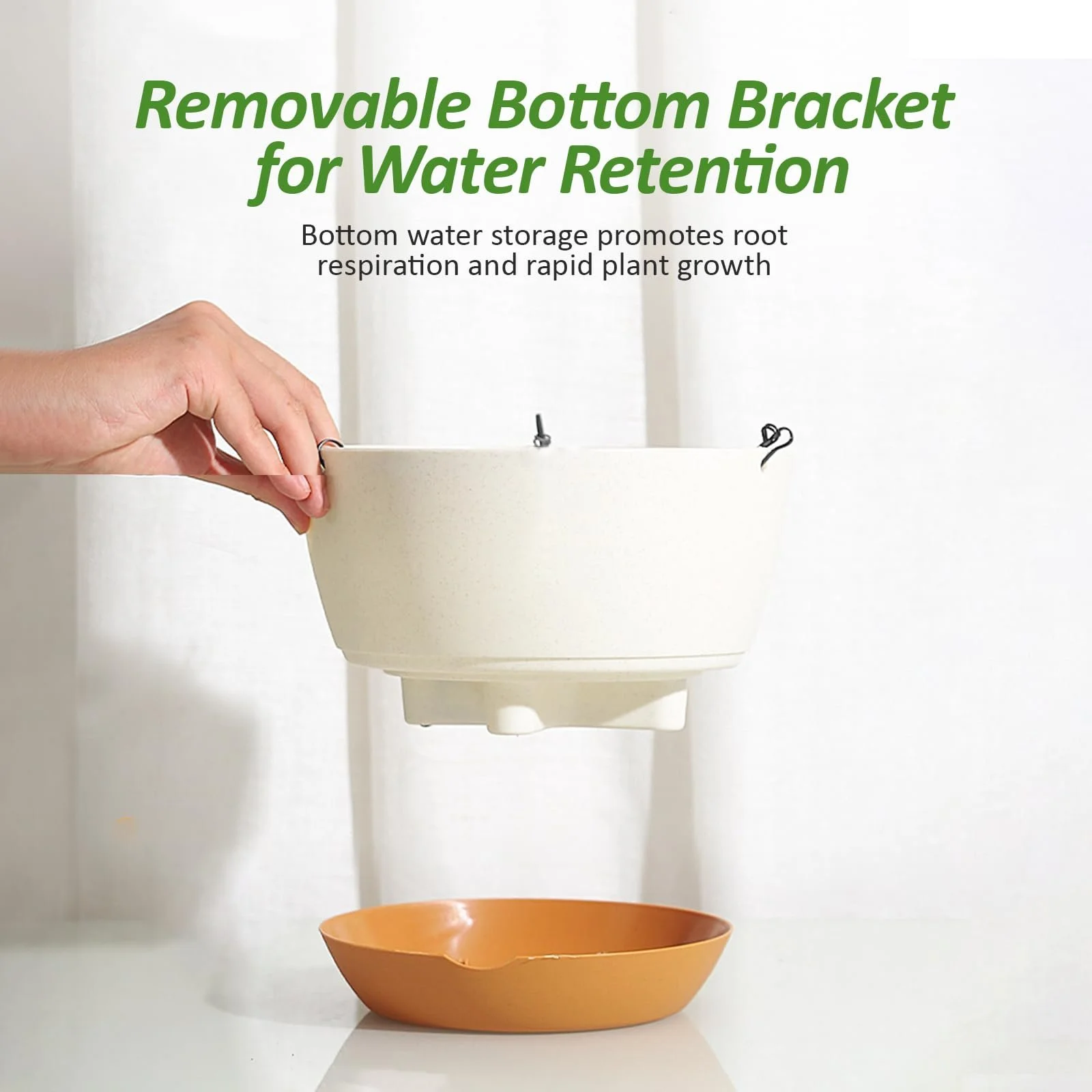 Підвісний квітковий горщик 21 см з ланцюжками, дренажними отворами та піддоном, набір 2 шт., фото №6