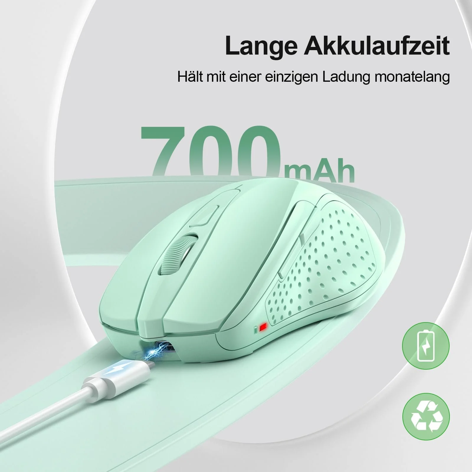 Миша TECKNET Bluetooth Бездротова Перезаряджувана 4800 DPI Ергономічна Тиха Зелена, фото №2