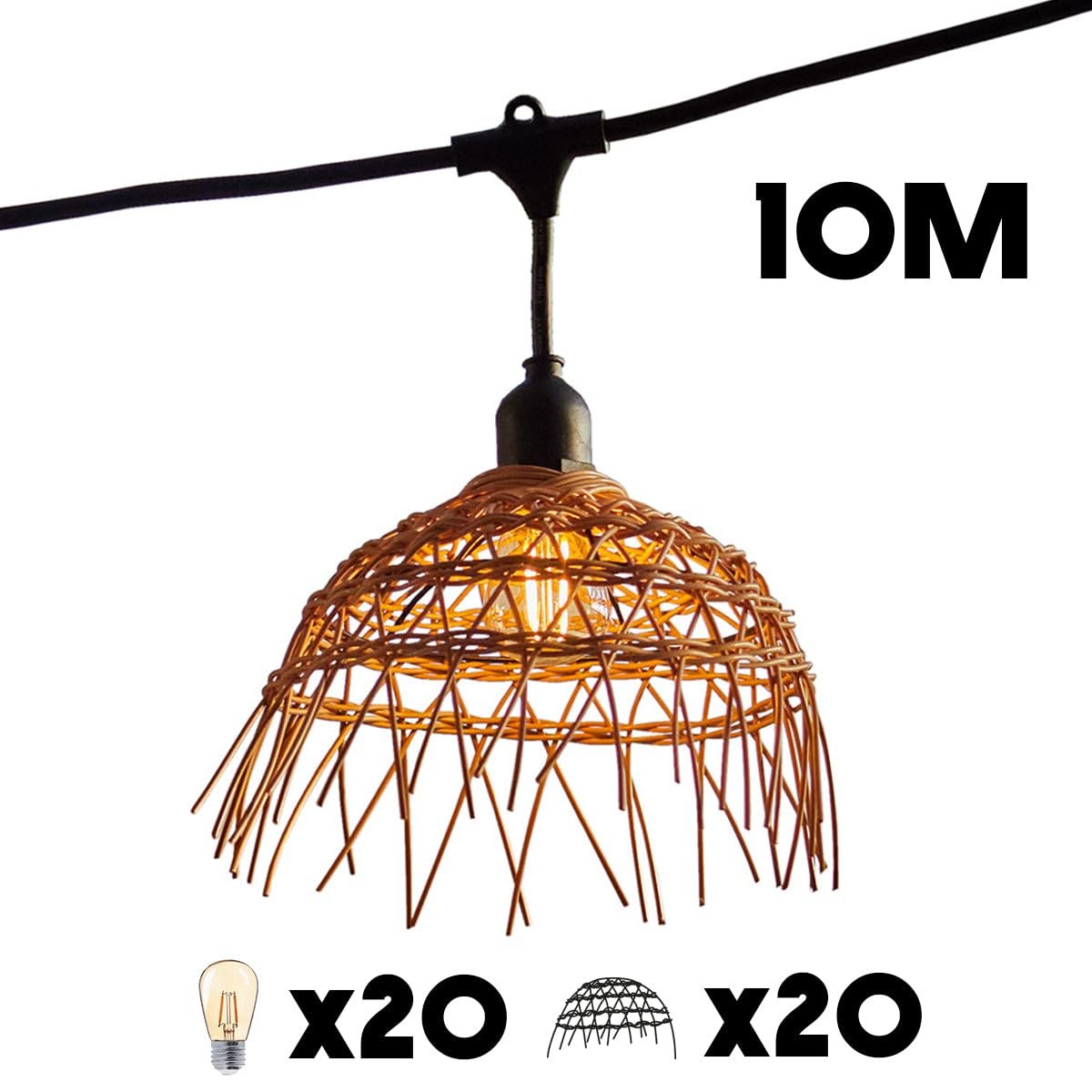 Гирлянда Lumisky 10 м 20 LED Filament E27 Теплый белый Hawaii Light Абажур полиротанг Boho, фото №2