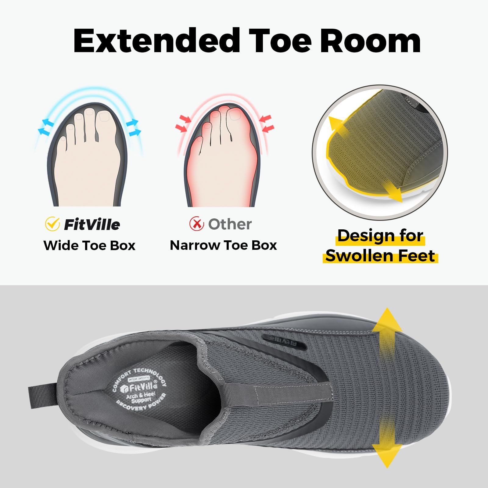 Кросівки FitVille StepEase Чоловічі Дуже Широкі Сліпони для Ходьби V2 Спортивні Легкі, фото №2 Кросівки FitVille StepEase Чоловічі Дуже Широкі Сліпони для Ходьби V2 Спортивні Легкі, фото №2