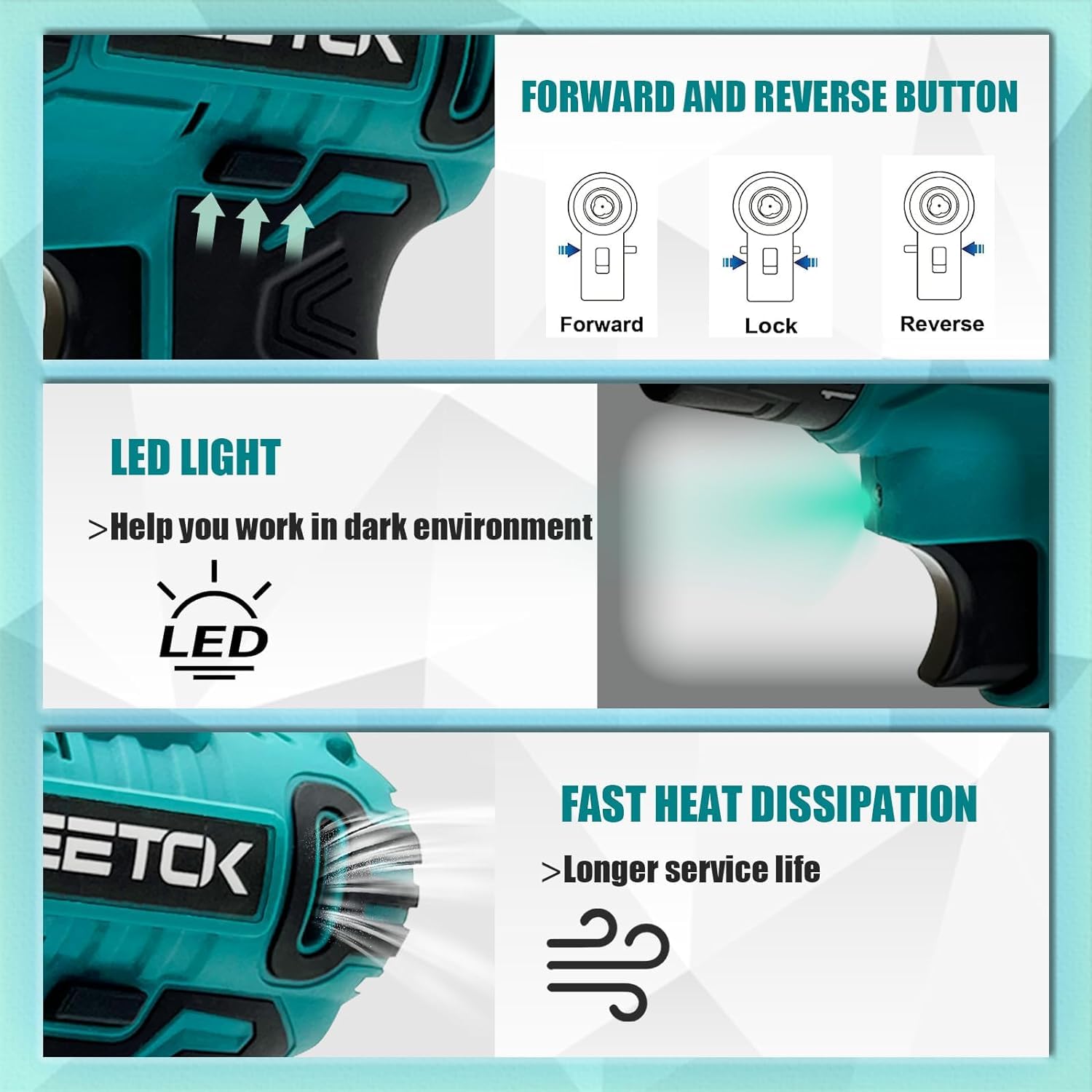 Акумуляторний Шурупокрут 12 V 45 Nm з акумулятором 3000 мАг 17-аксесуарів та сумкою для перенесення 10 мм 2-швидкісна з LED підсвіткою, фото №4 Акумуляторний Шурупокрут 12 V 45 Nm з акумулятором 3000 мАг 17-аксесуарів та сумкою для перенесення 10 мм 2-швидкісна з LED підсвіткою, фото №4