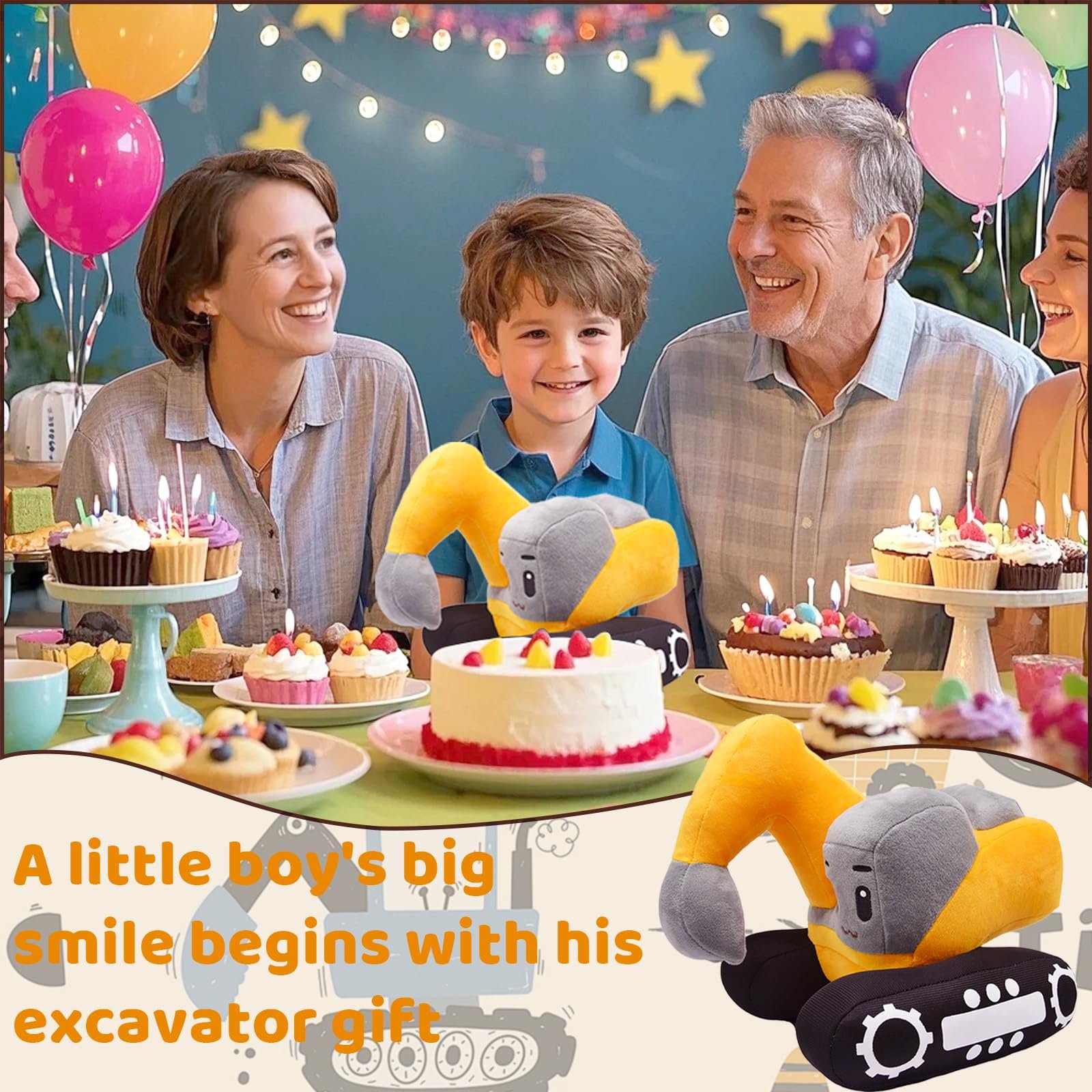 Мягкая игрушка Экскаватор 26 x 23 см Плюшевая строительная техника желтый, фото №7 Мягкая игрушка Экскаватор 26 x 23 см Плюшевая строительная техника желтый, фото №7