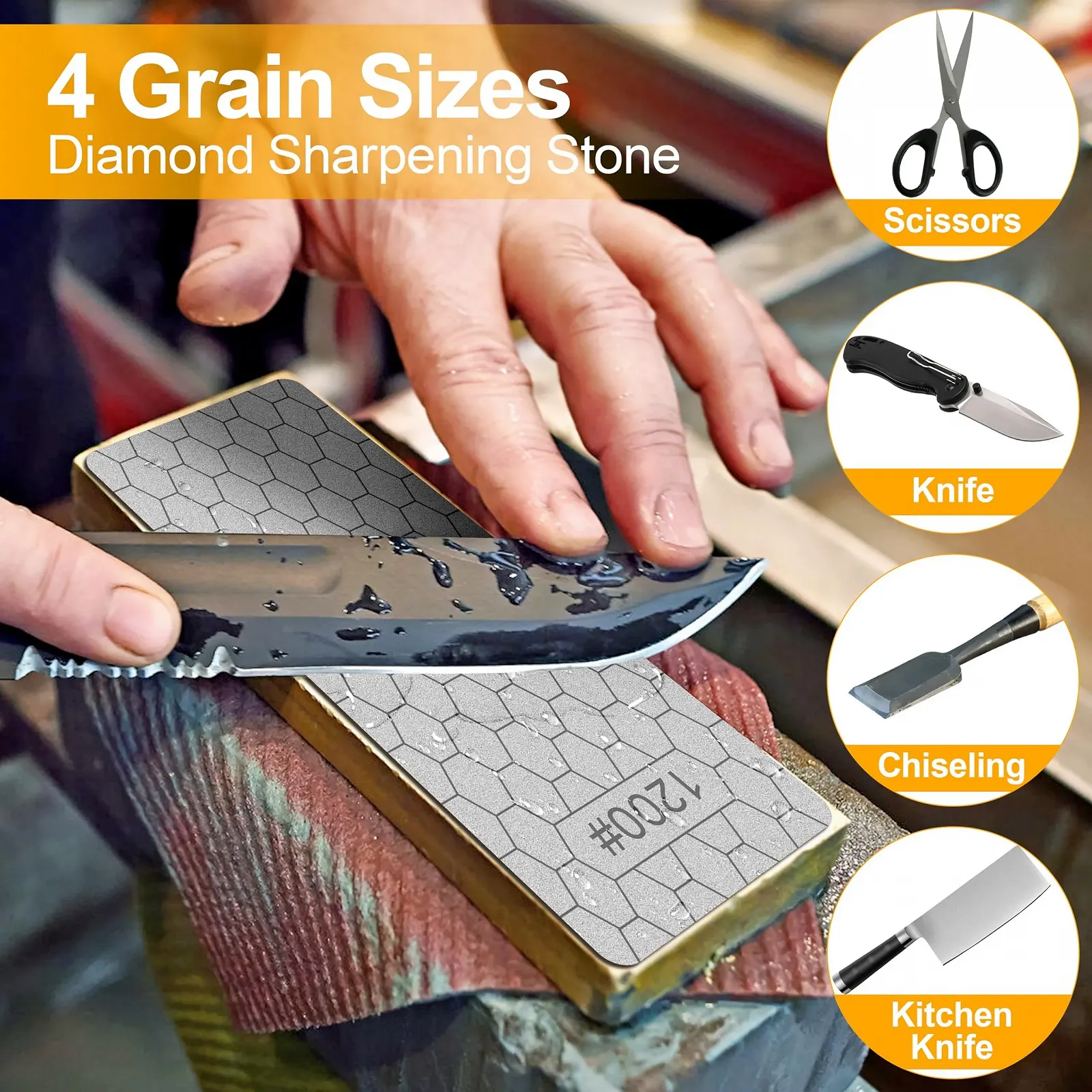 Набір алмазних точильних каменів 4 шт. 400/600/1000/1200 грит стільникова поверхня з нековзною основою, фото №2