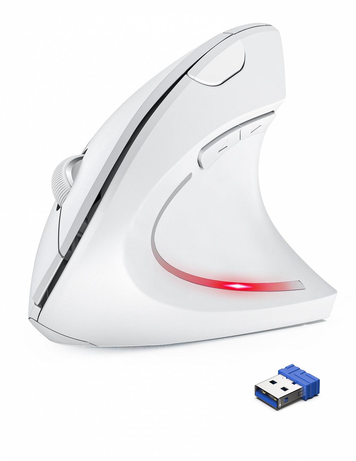 Мышь TechRise Беспроводная вертикальная 4800 DPI оптическая Тихая 6 кнопок Белый, фото №1