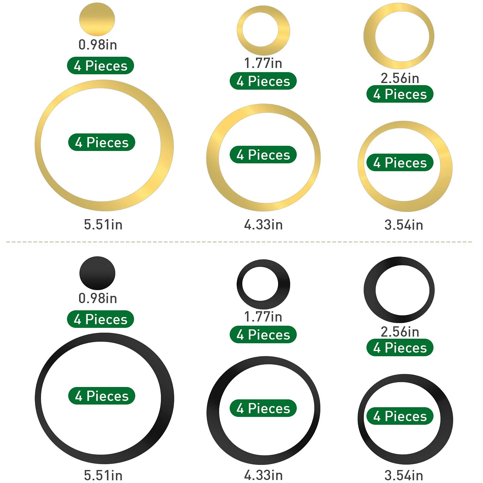 Наклейки на стену зеркальные круги 72 шт акриловые съемные черные, серебристые и золотые, фото №3