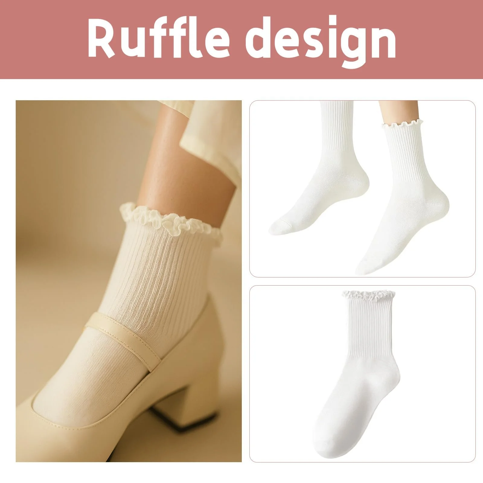Носки с рюшами для женщин, девочек, 10 пар, хлопковые вязаные носки с оборками, размер 35-41, фото №3