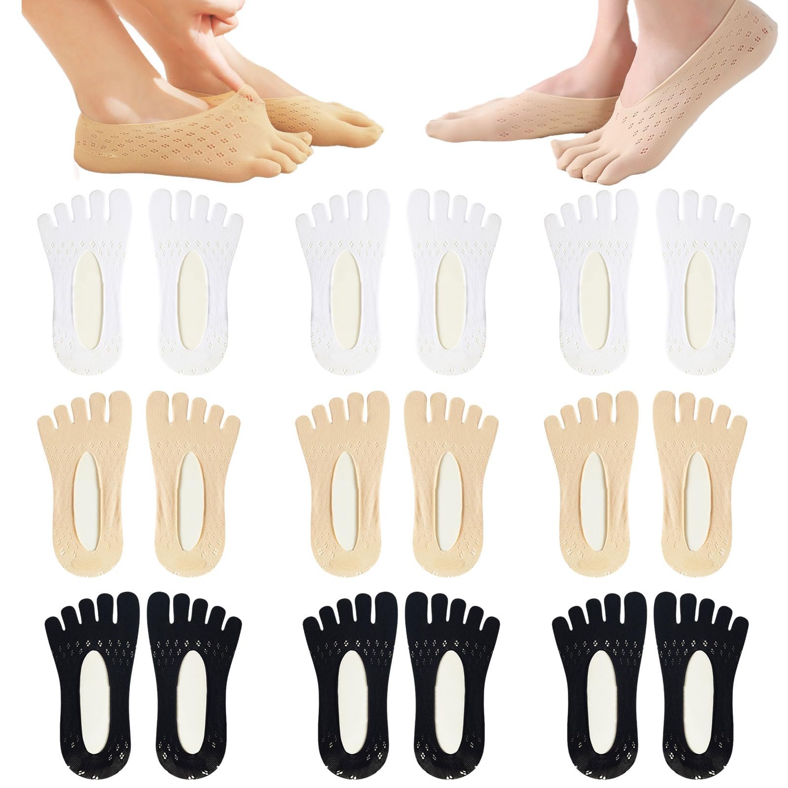 Ортопедические компрессионные носки для женщин, дышащие, пять пальцев, невидимые, носки-разделители для пальцев для женщин, 3 цвета, 9 пар, фото №1