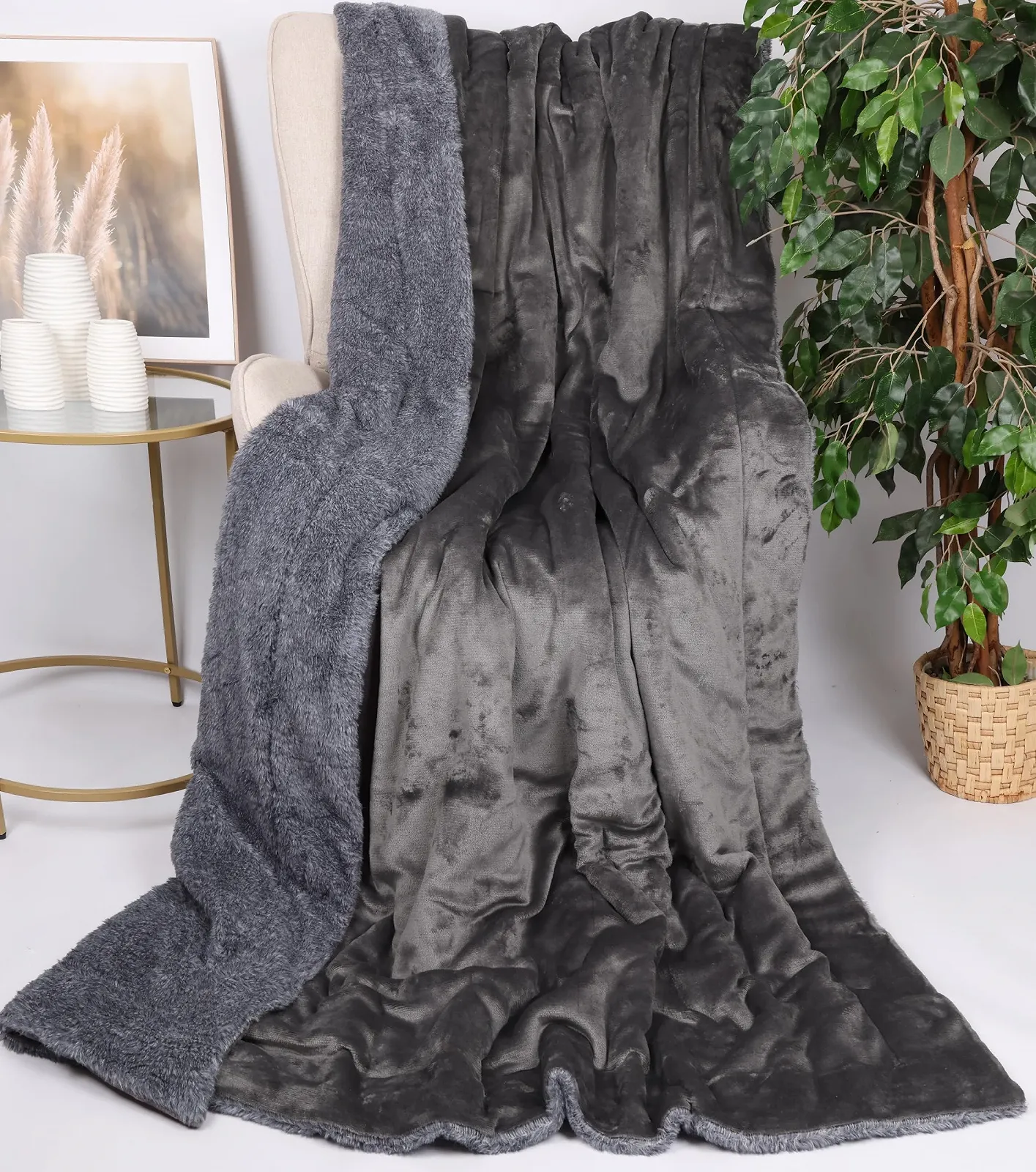 Одеяло Betz Turin Роскошное Мягкое Пушистое Флисовое Одеяло XXL Теплое Одеяло для Дивана Размер 150 x 200 см Серый, фото №4