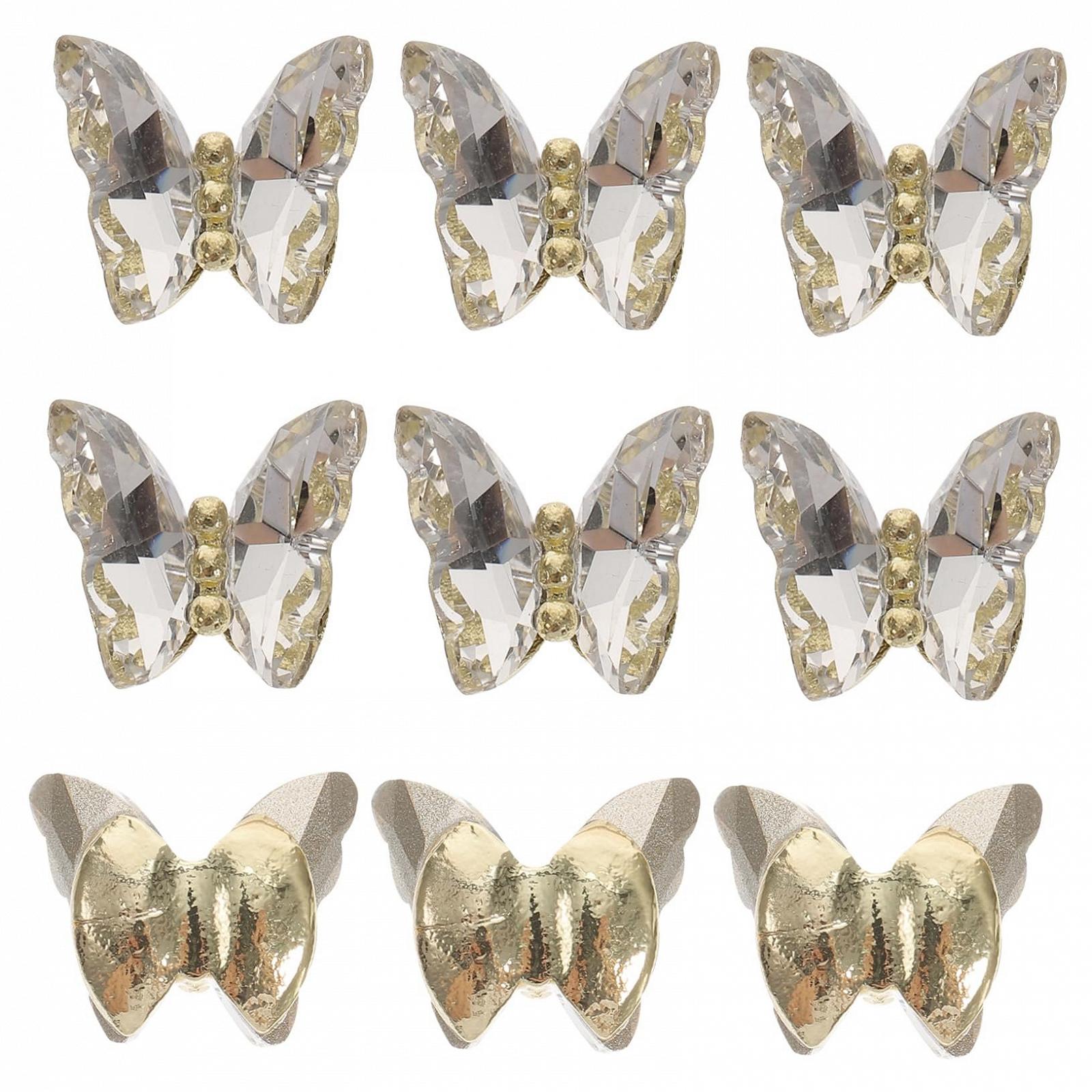 Украшение для ногтей Бабочка Стразы для ногтей Бабочки Наклейки для ногтей Самодельные украшения для ногтей 3D Бабочки Кристально-белый, 10 штук, фото №1