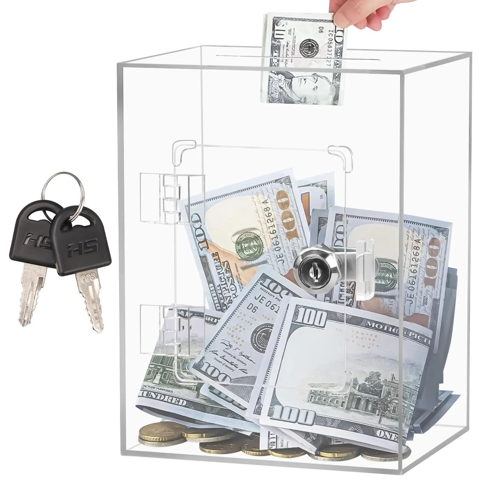 Скарбничка акрилова прозора з замком 20 x 15 x 12 см, фото №1