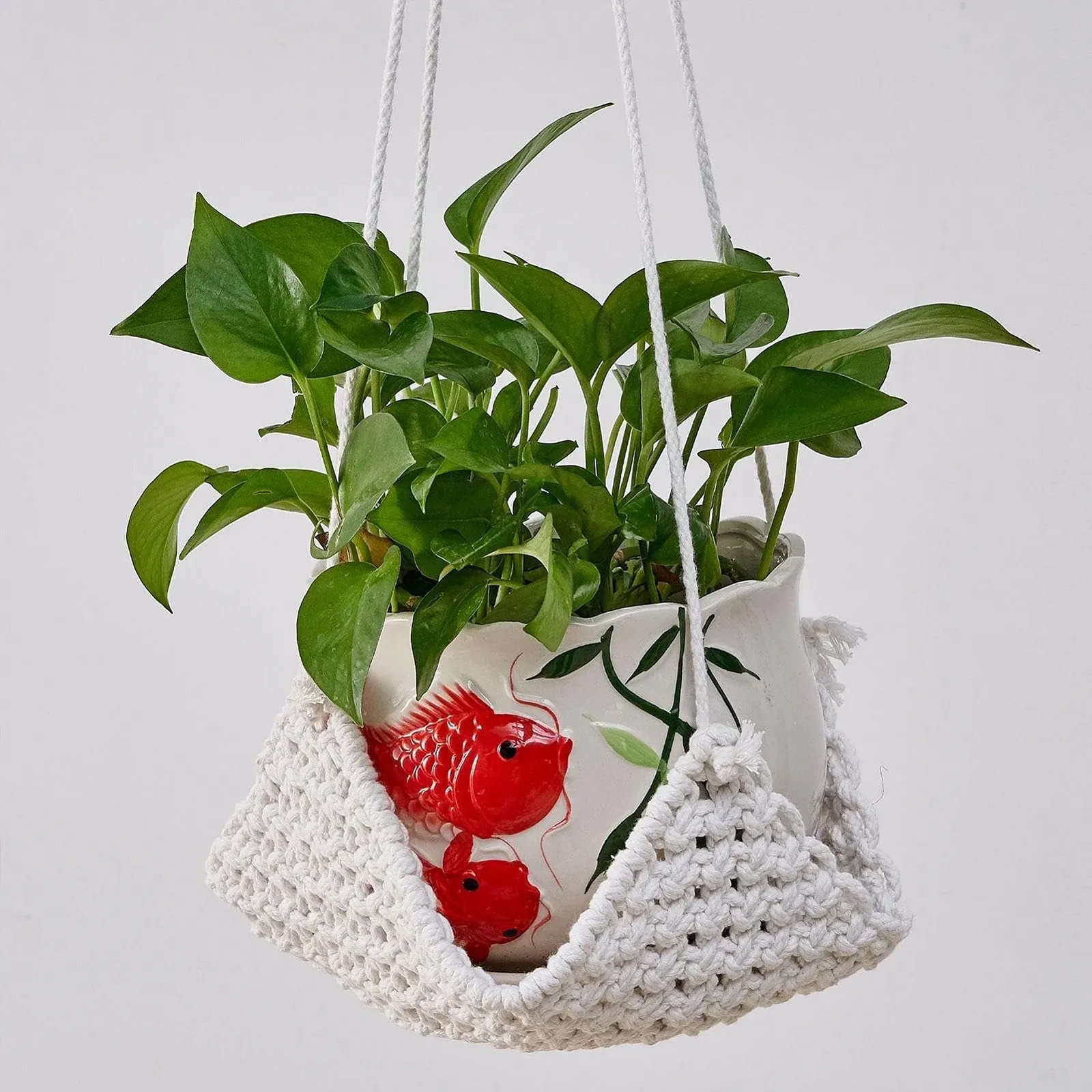 Подвесное кашпо Indoor Plant Hanger Hand Woven Boho макраме с квадратным основанием, плетеное, фото №3