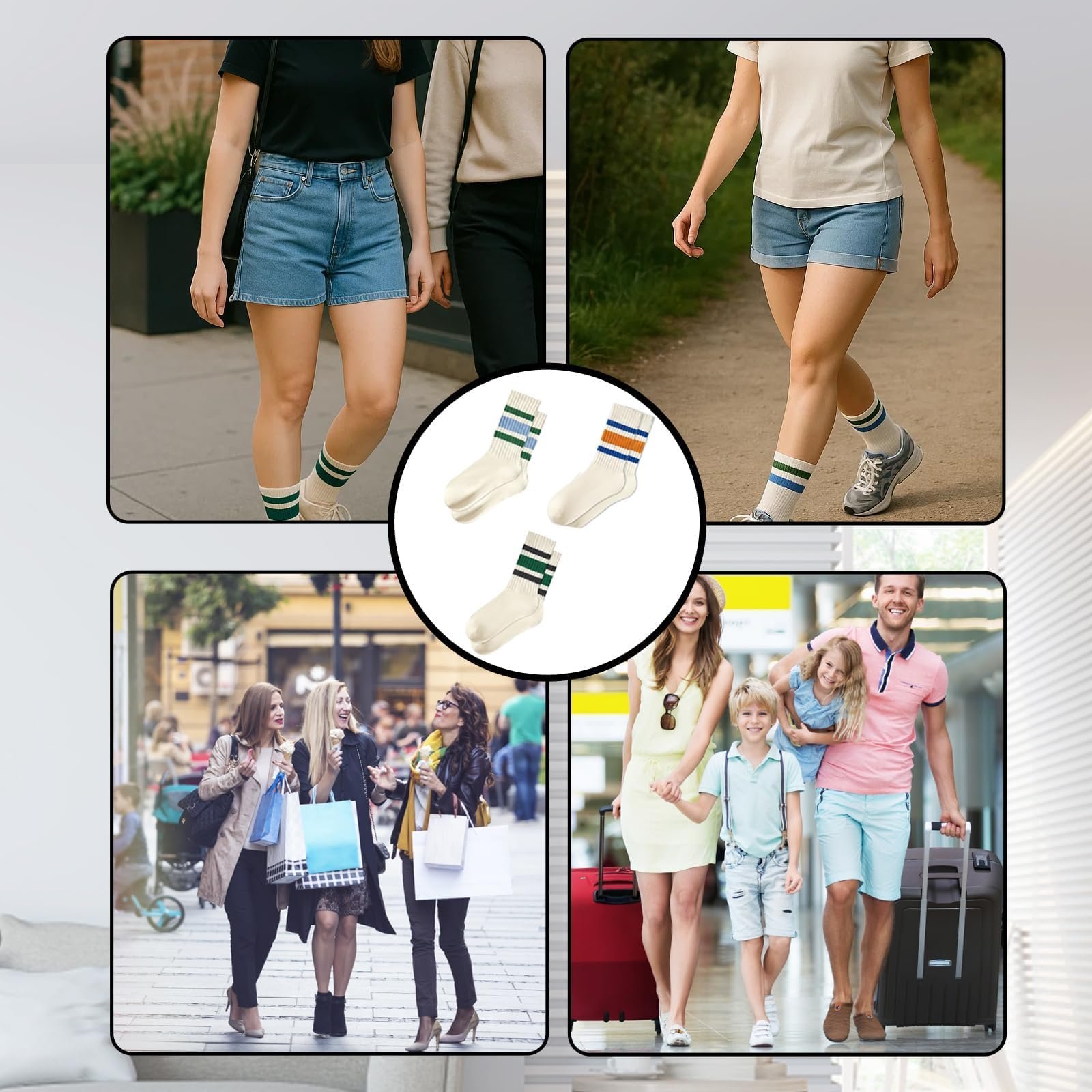 Носки Crew Женские, 3 пары Ретро Носков в Полоску, Спортивные Носки для Мужчин и Женщин, Унисекс Носки Crew, Размер 36-42, 15 см пояс, Идеально подходят для спорта, повседневной носки и ретро стиля, фото №7