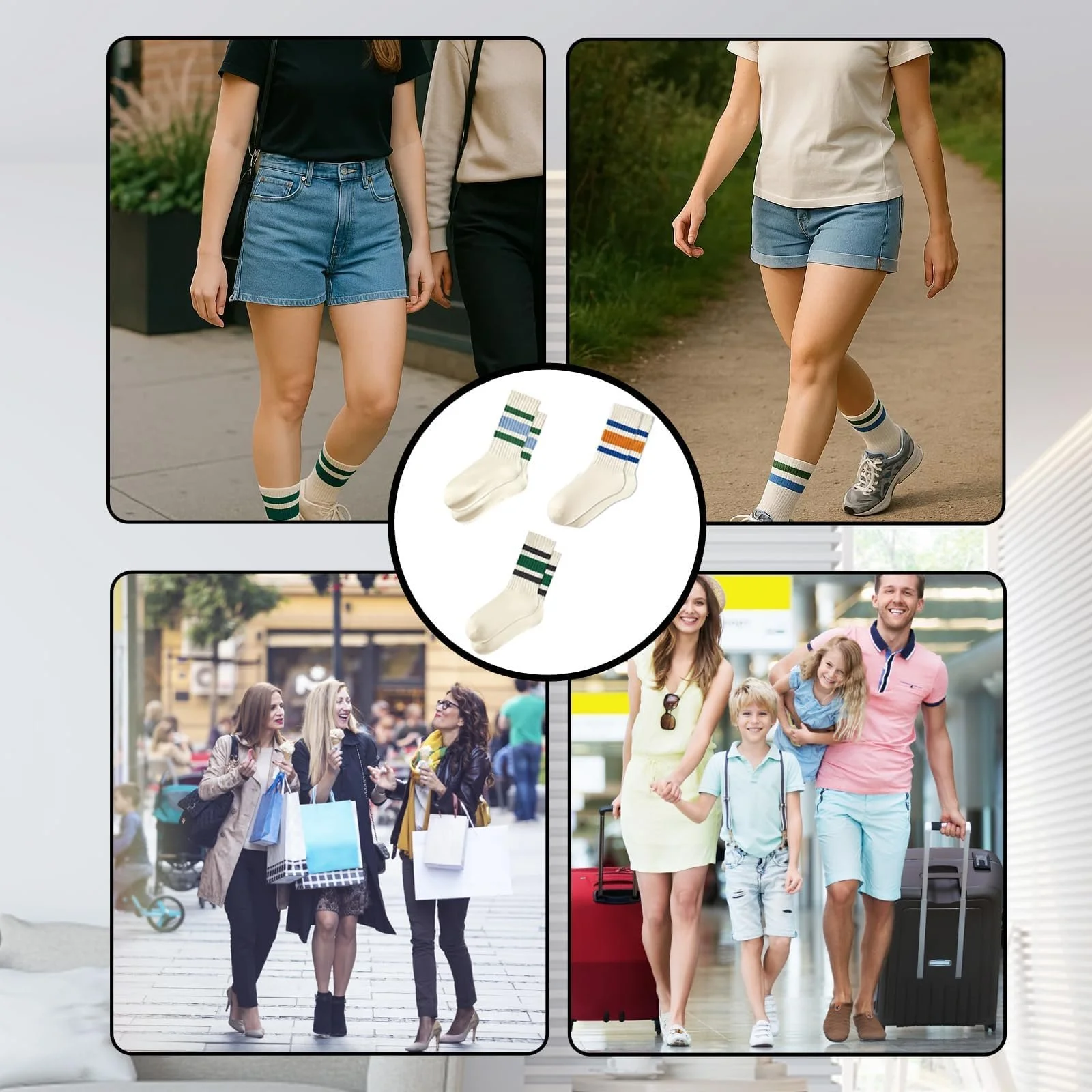 Шкарпетки Crew Жіночі, 3 пари Ретро Шкарпеток у Смужку, фото №7