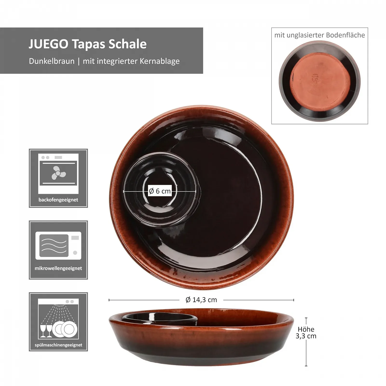 Миска MamboCat Juego Tapas, набор 4 шт., 14.3 см диаметр, темно-коричневая миска для оливок, фото №6