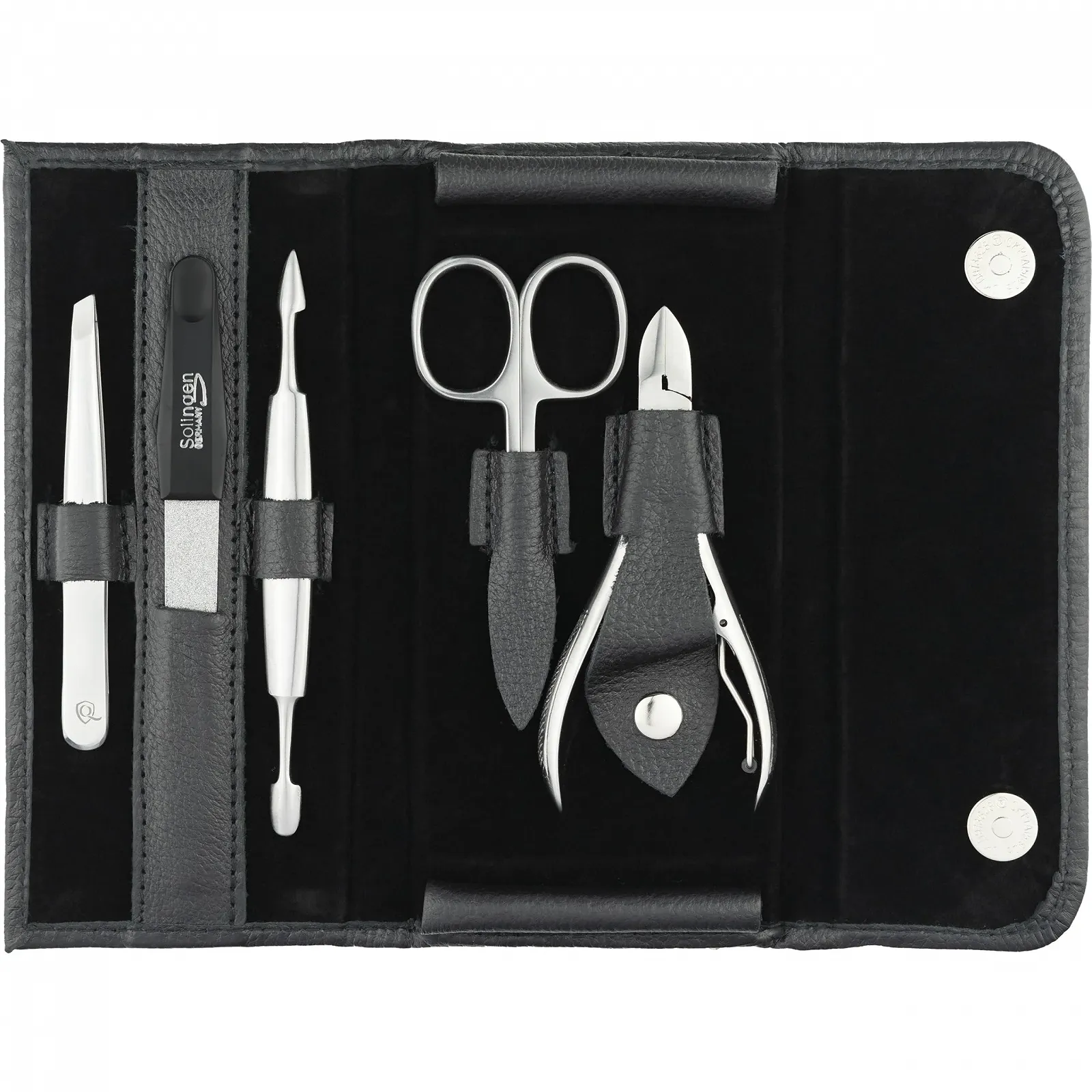 Набір для манікюру marQus Premium, 5 предметів, нержавіюча сталь, у чохлі зі справжньої шкіри, чорний, фото №2