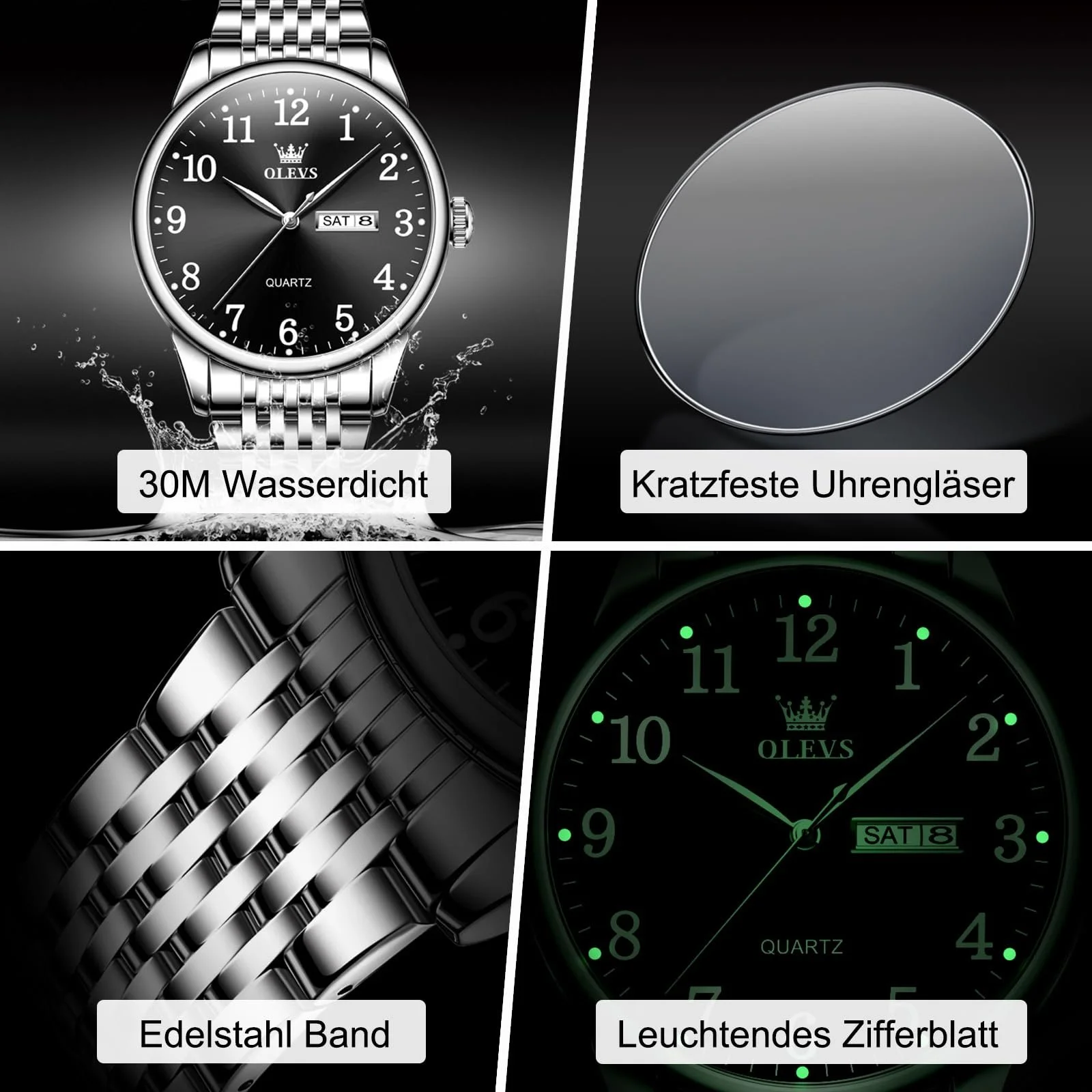 Часы OLEVS Мужские Металлический Браслет с Датой Большой Циферблат Люминесцентные Классические Кварцевые Аналоговые Часы, фото №2 Часы OLEVS Мужские Металлический Браслет с Датой Большой Циферблат Люминесцентные Классические Кварцевые Аналоговые Часы, фото №2