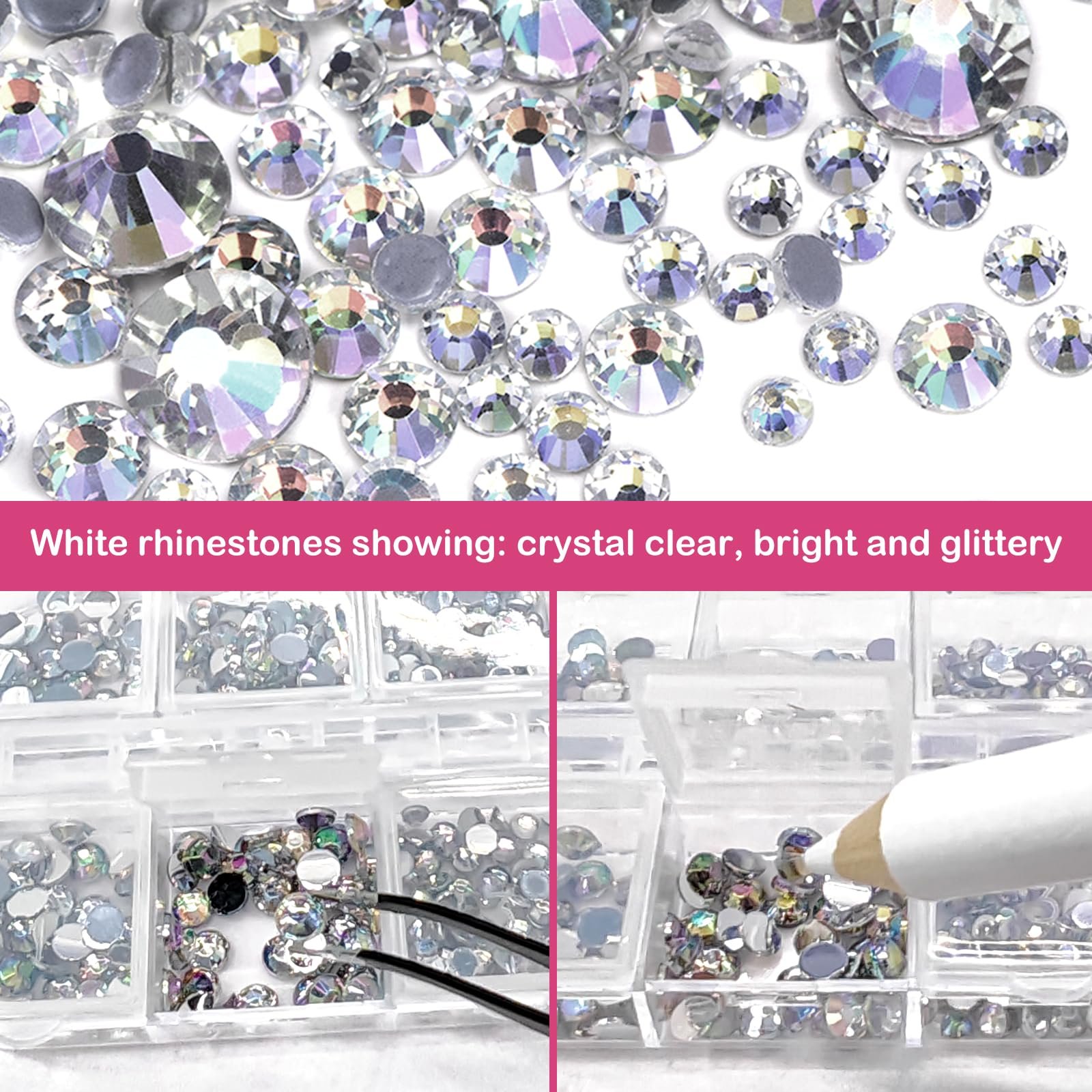 Стразы для ногтей 6800 штук, блестящие камни для ногтей, хрустальные камни для ногтей с пинцетом и карандашом для одежды DIY, фото №4