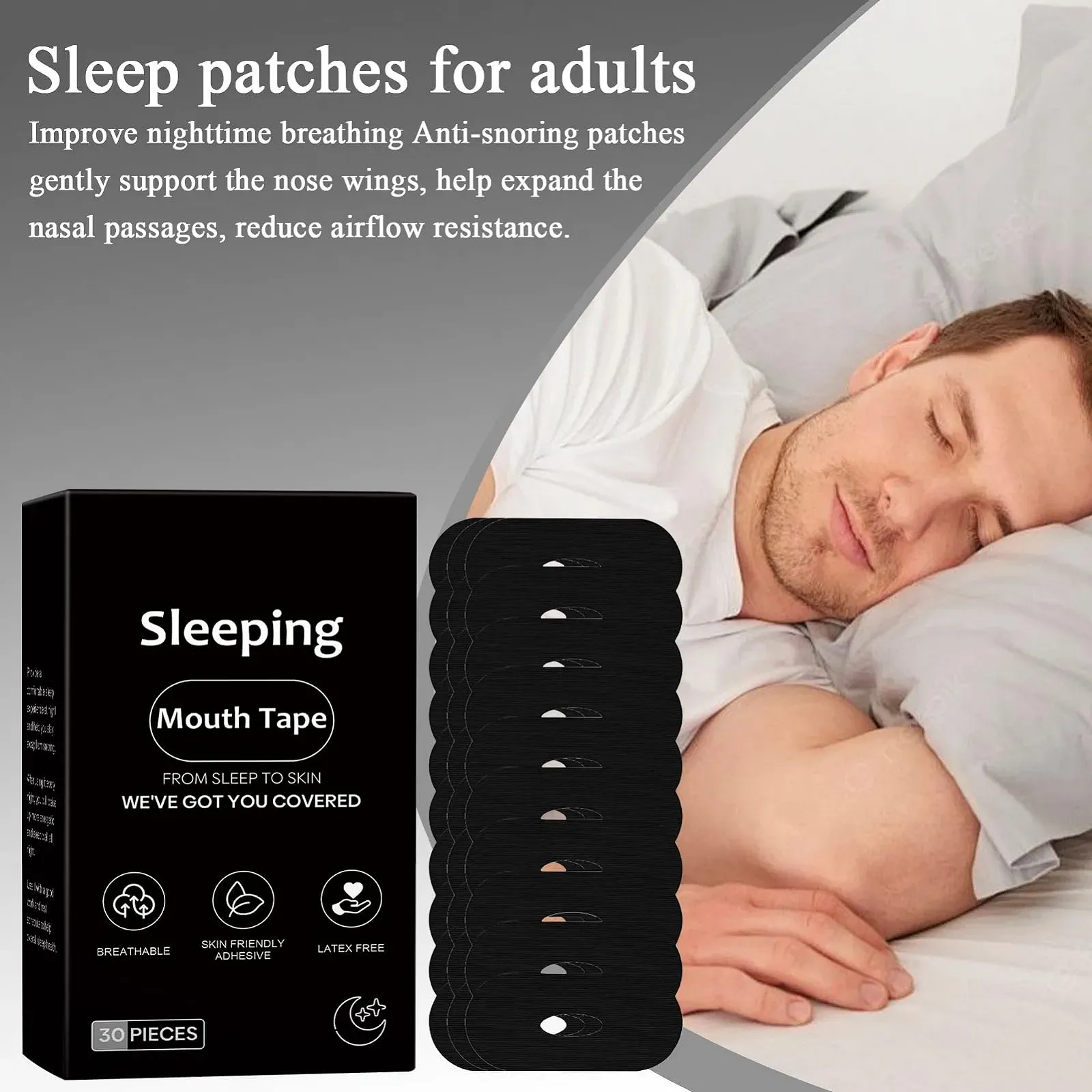 Смужки для рота для сну, портативні гнучкі 30 штук, фото №2