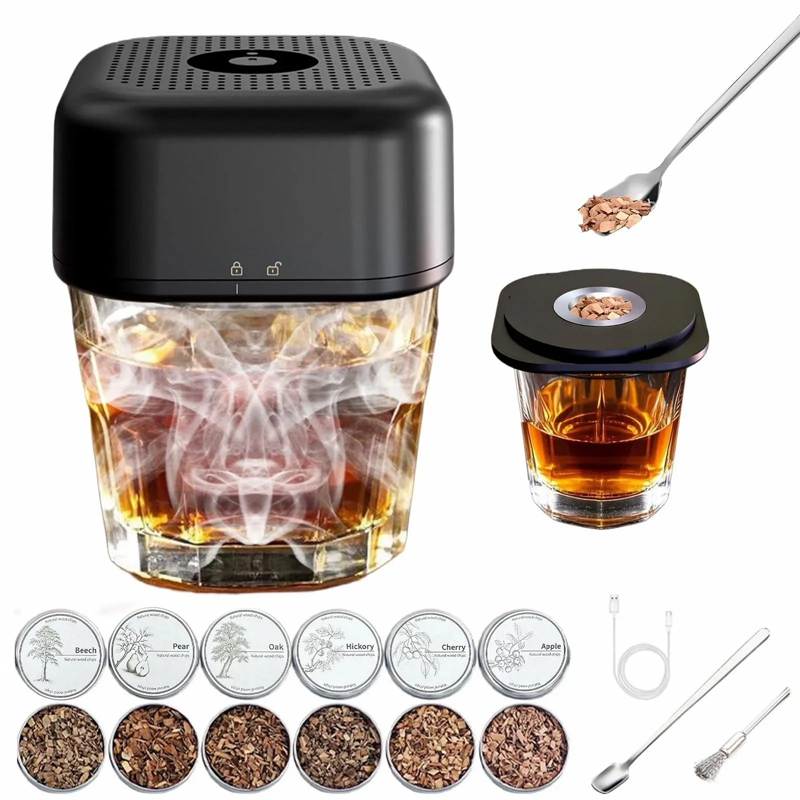 Электрический набор для копчения коктейлей Smoker Set, с 6 деревянными щепками для виски, напитков, бурбона, фото №1 Электрический набор для копчения коктейлей Smoker Set, с 6 деревянными щепками для виски, напитков, бурбона, фото №1