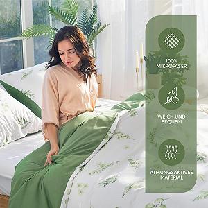 Комплект Постільної Білизни Dreamzie, 135 x 200 см, Ботанічний Мотив, Шавлієво-Зелений, з 2 Наволочками 80 x 80 см, Односпальне Ліжко, з 100% Мікрофібри synthetic.ua - Фото 1