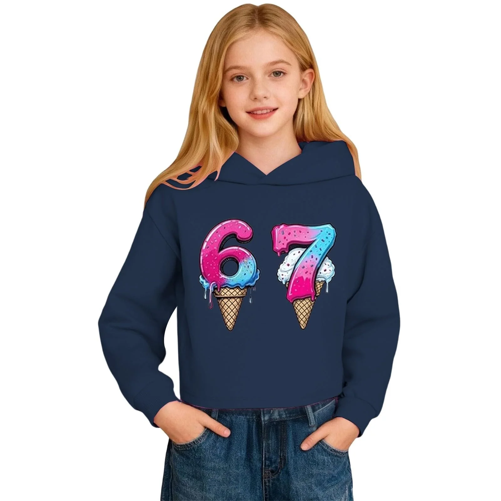 Худи с мемом 67 Six Seven для девочек, с длинными рукавами, с принтом 67, удобная мягкая толстовка, уличный свитшот, модный джемпер для девочек и мальчиков, фото №5