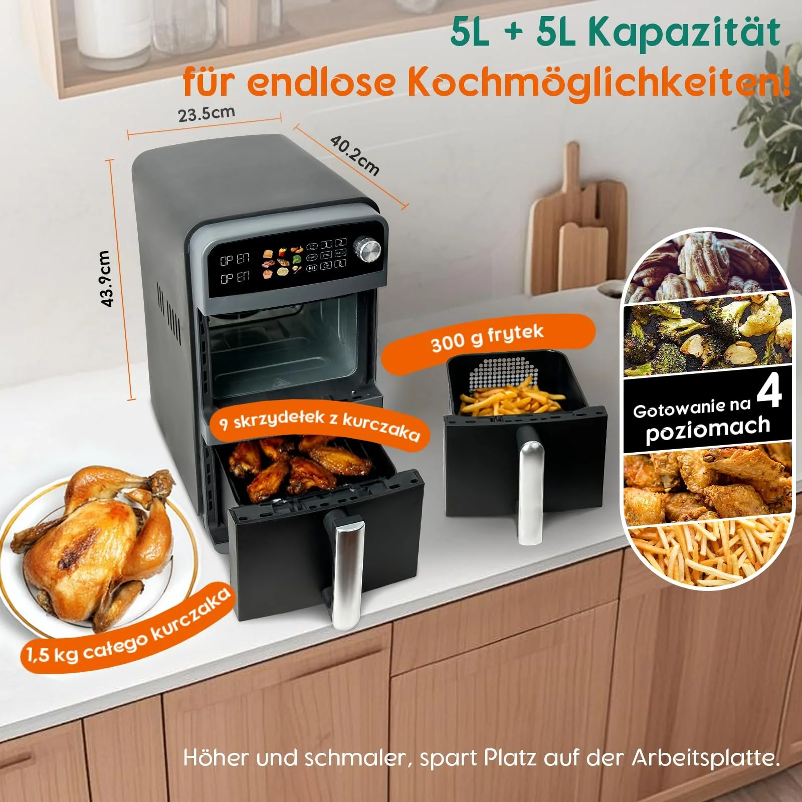 Мультипіч Double Stack XL 10 л 2400 Вт 2 камери 9 програм Чорна, фото №2 Мультипіч Double Stack XL 10 л 2400 Вт 2 камери 9 програм Чорна, фото №2