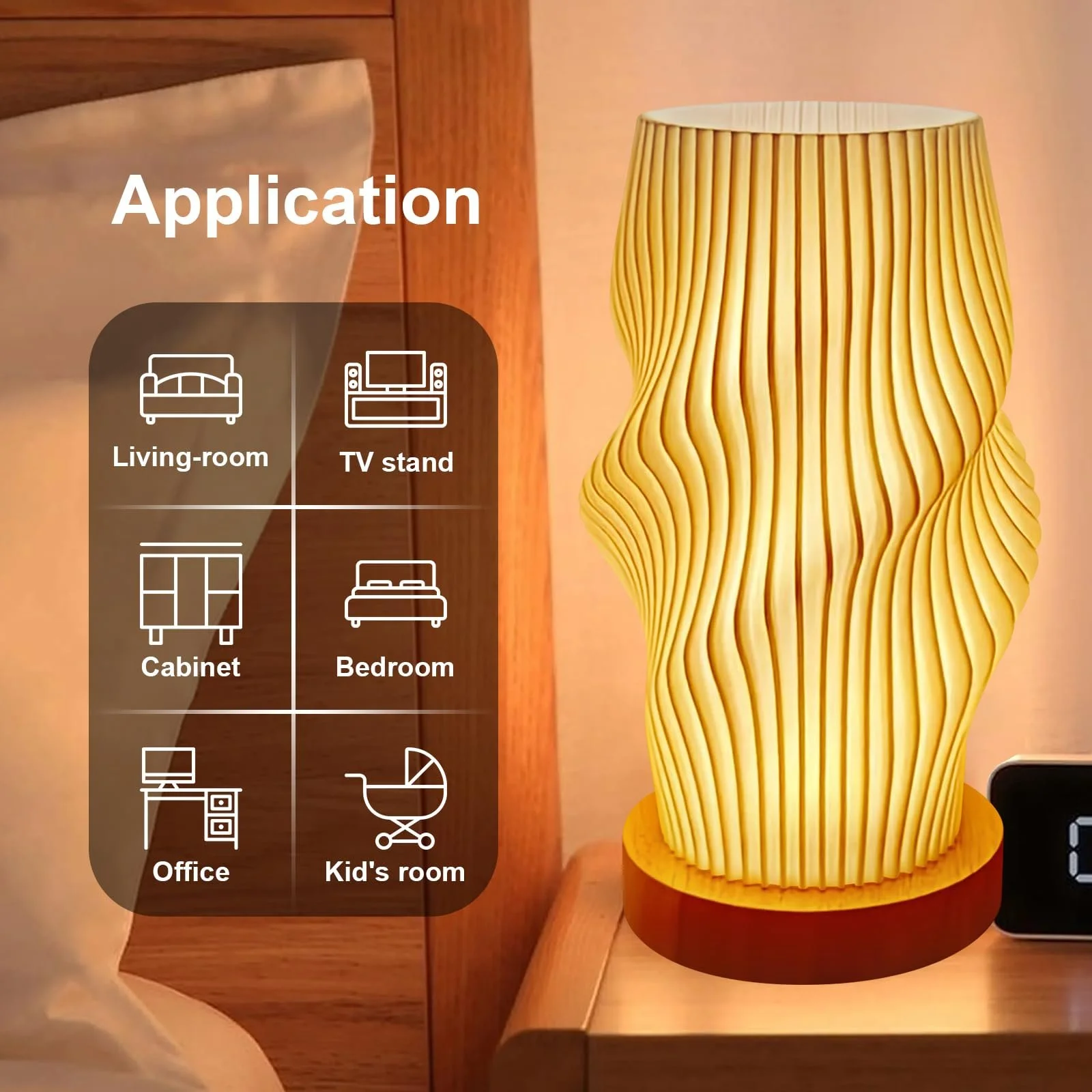 Настільна лампа з дерев'яною основою та плафоном PLA 3D-друк 10 рівнів яскравості USB, фото №5