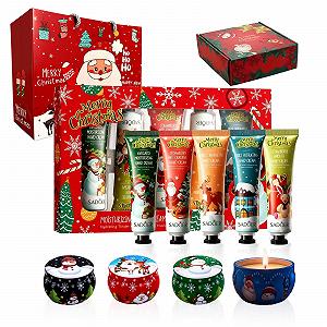 Набор Крем для рук Ароматическая свеча Подарочный набор 4 штуки Ароматические свечи Рождество + 5 шт Рождественский крем для рук - Фото 1