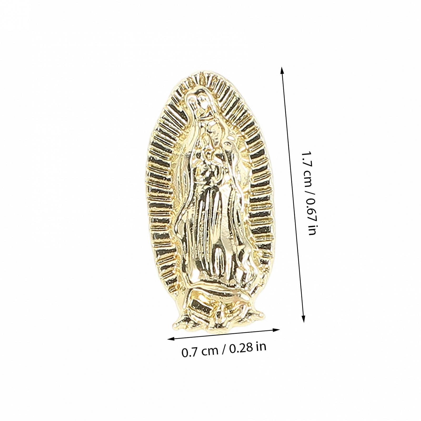 Подвеска для ногтей FRCOLOR Богоматерь Гваделупская шпилька Золотые драгоценные камни для ногтей Ожерелье Богоматери Подвеска для ногтей Стразы Наклейка Дева Металл Золотой, фото №2