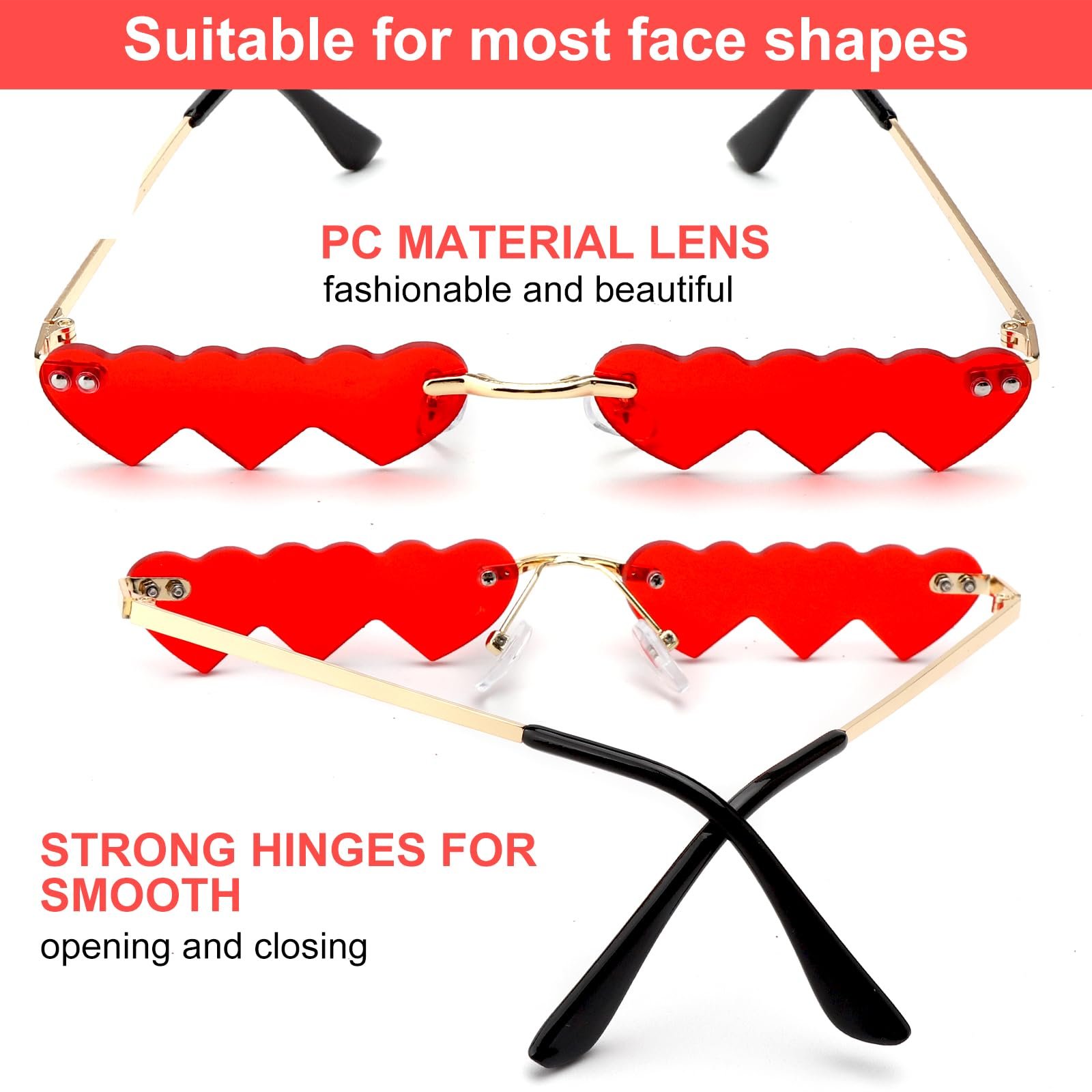 Очки в форме сердца ZMDMAH 2 шт. Красные и желтые, фото №3