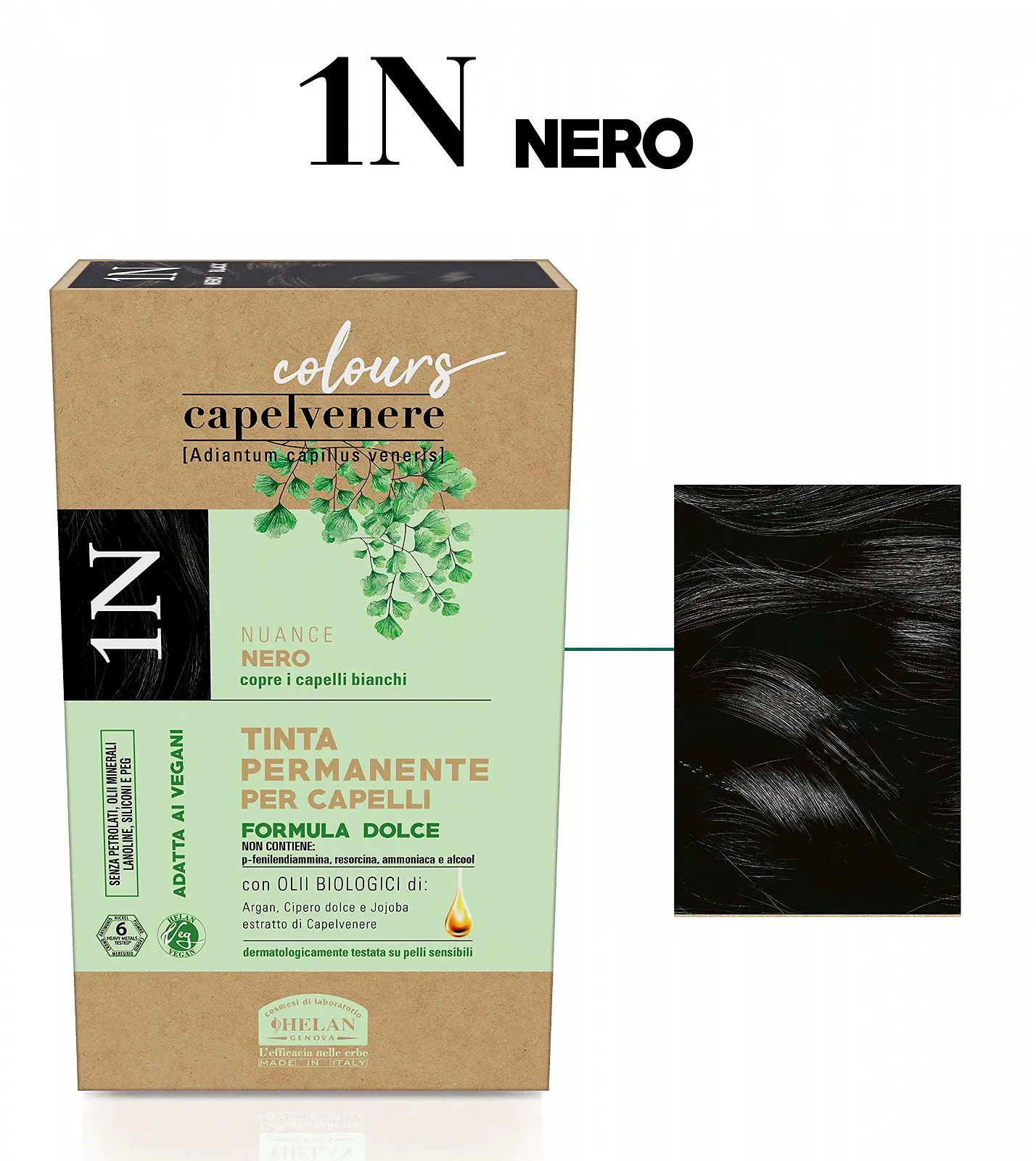 Фарба для волосся Helan Capelvenere Colours Natural Permanent 1N Чорний - Набір, фото №5