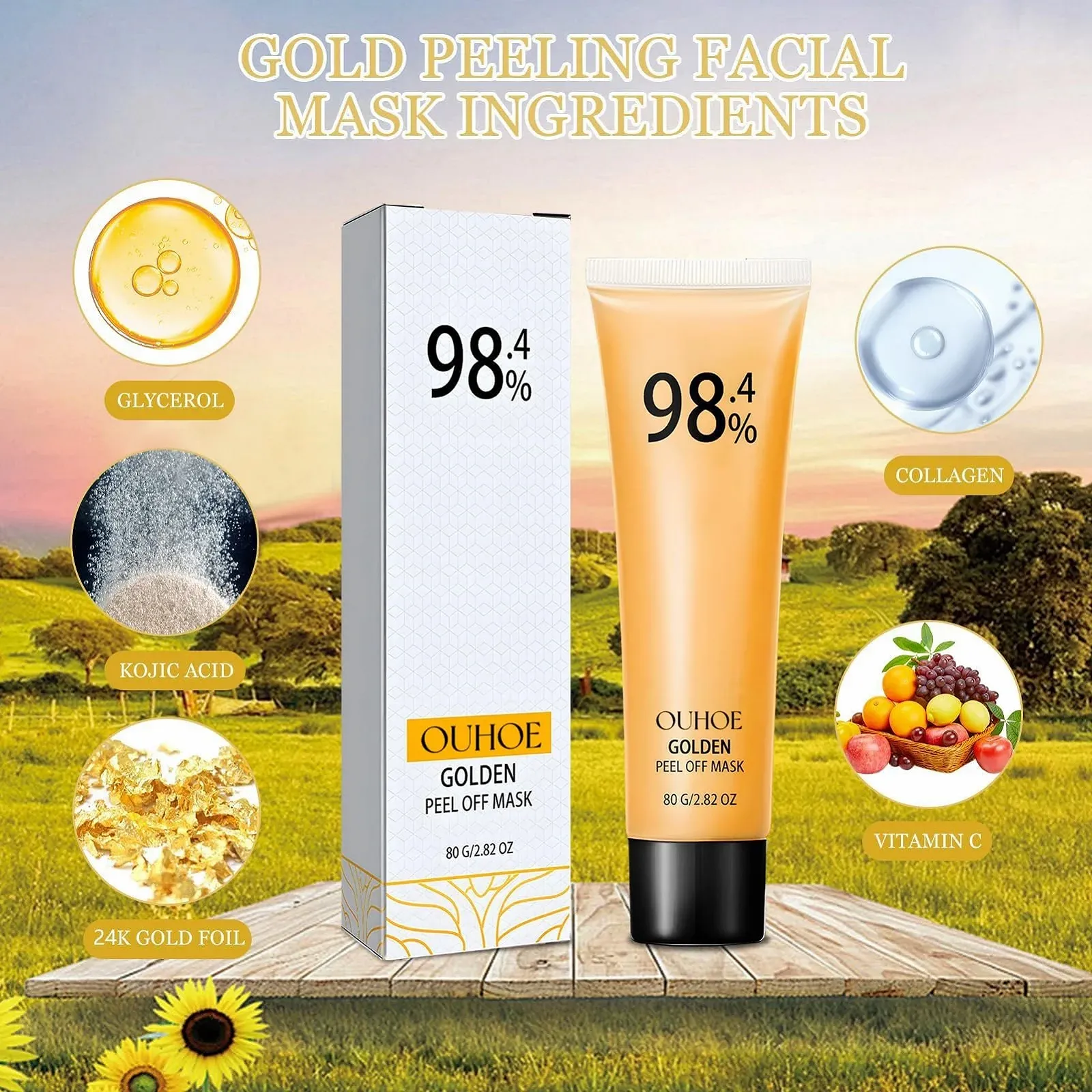 Маска-плівка Золота для обличчя, набір 3 шт для зволоження, проти зморшок, очищення та освітлення, фото №7