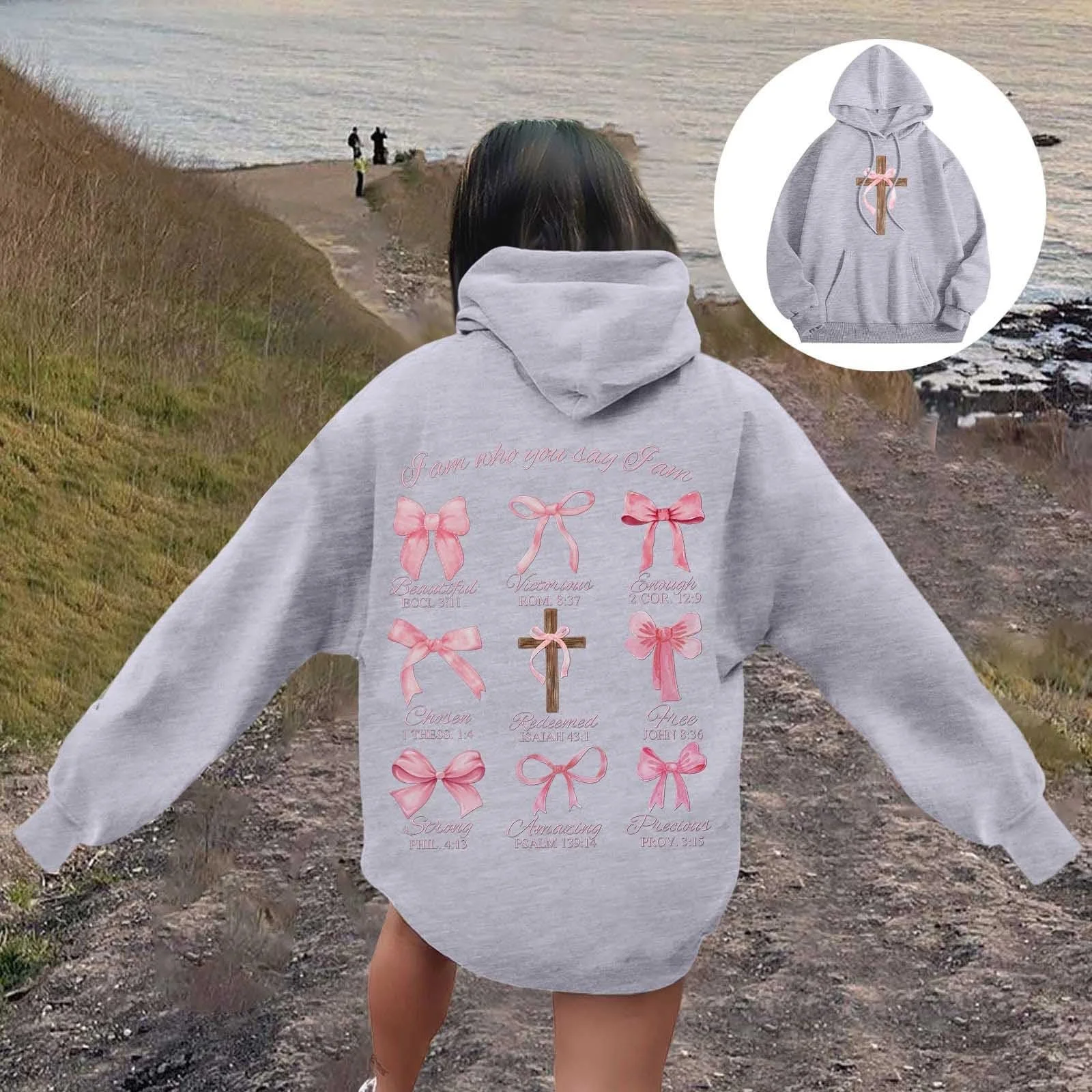 Женский хлопковый худи с капюшоном Осенний мультяшный принт, фото №3