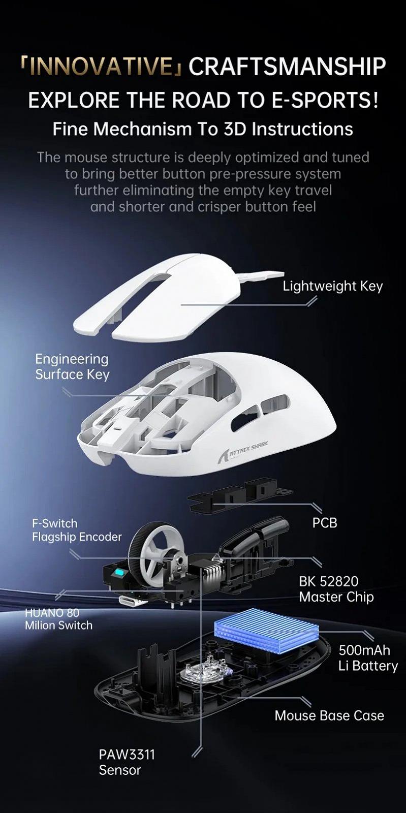 Ігрова миша Attack Shark X8SE PAW3311 25000DPI 400IPS 40G 1000Hz Black, фото №14