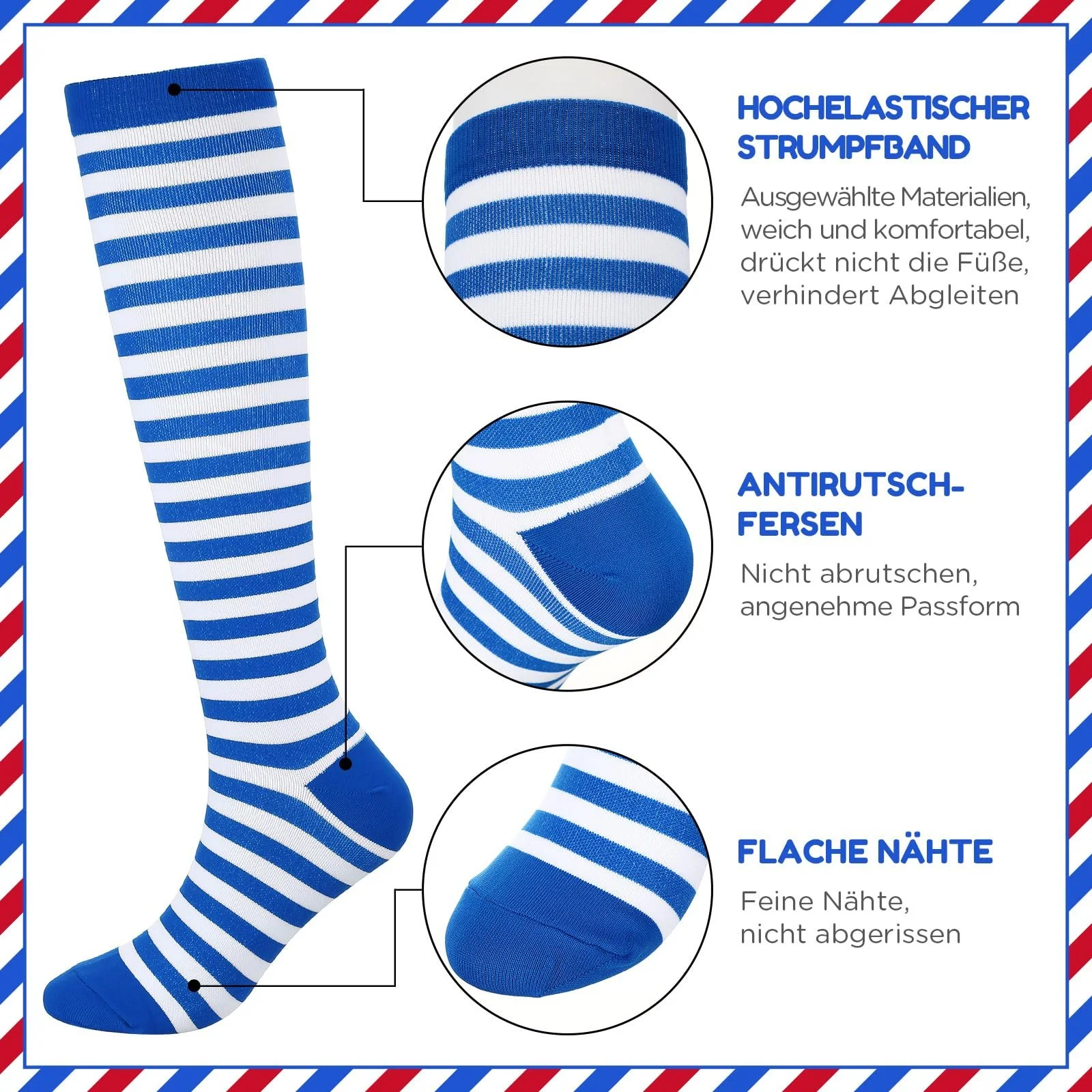 Носки Jadive 2 пары карнавальные выше колена Красный Белый Синий Белый Ретро Полосатые Носки для Женщин и Мужчин, фото №3