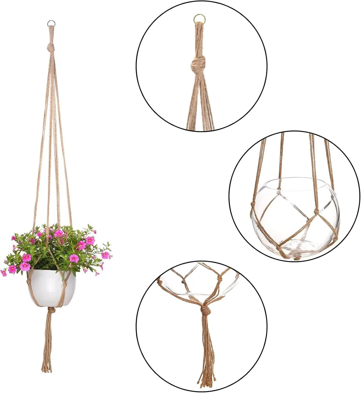 Підвіси для рослин макраме з джутової мотузки, 2 розміри, 4 шт., фото №4 Підвіси для рослин макраме з джутової мотузки, 2 розміри, 4 шт., фото №4