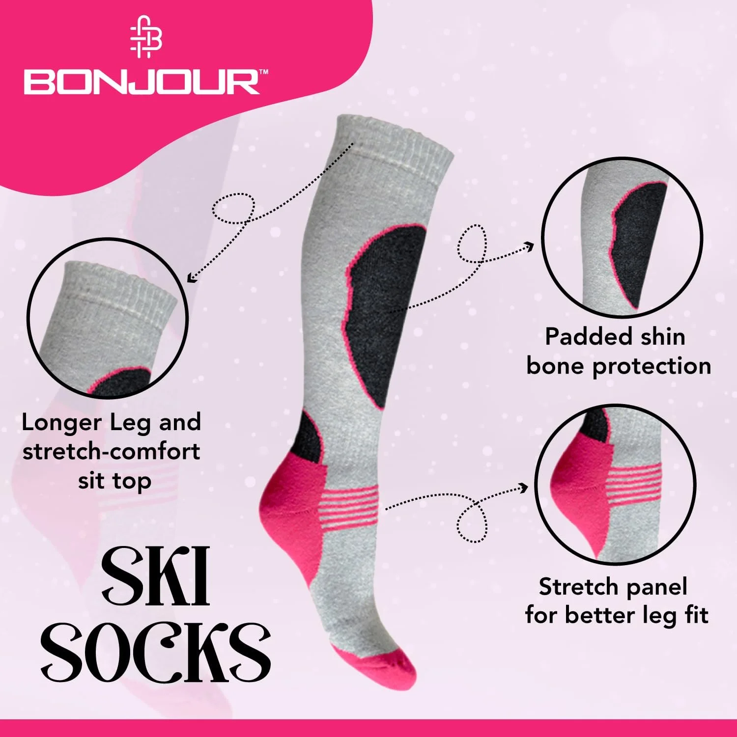 Лижні шкарпетки Bonjour Жіночі, Розмір UK 4 - 8, 4 пари, фото №2