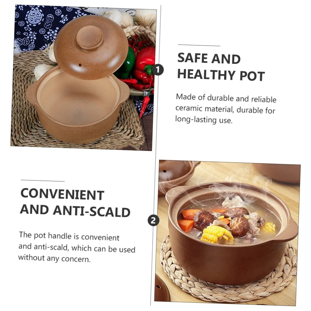 Кастрюля для тушения керамическая многофункциональная с антипригарной ручкой, фото №3