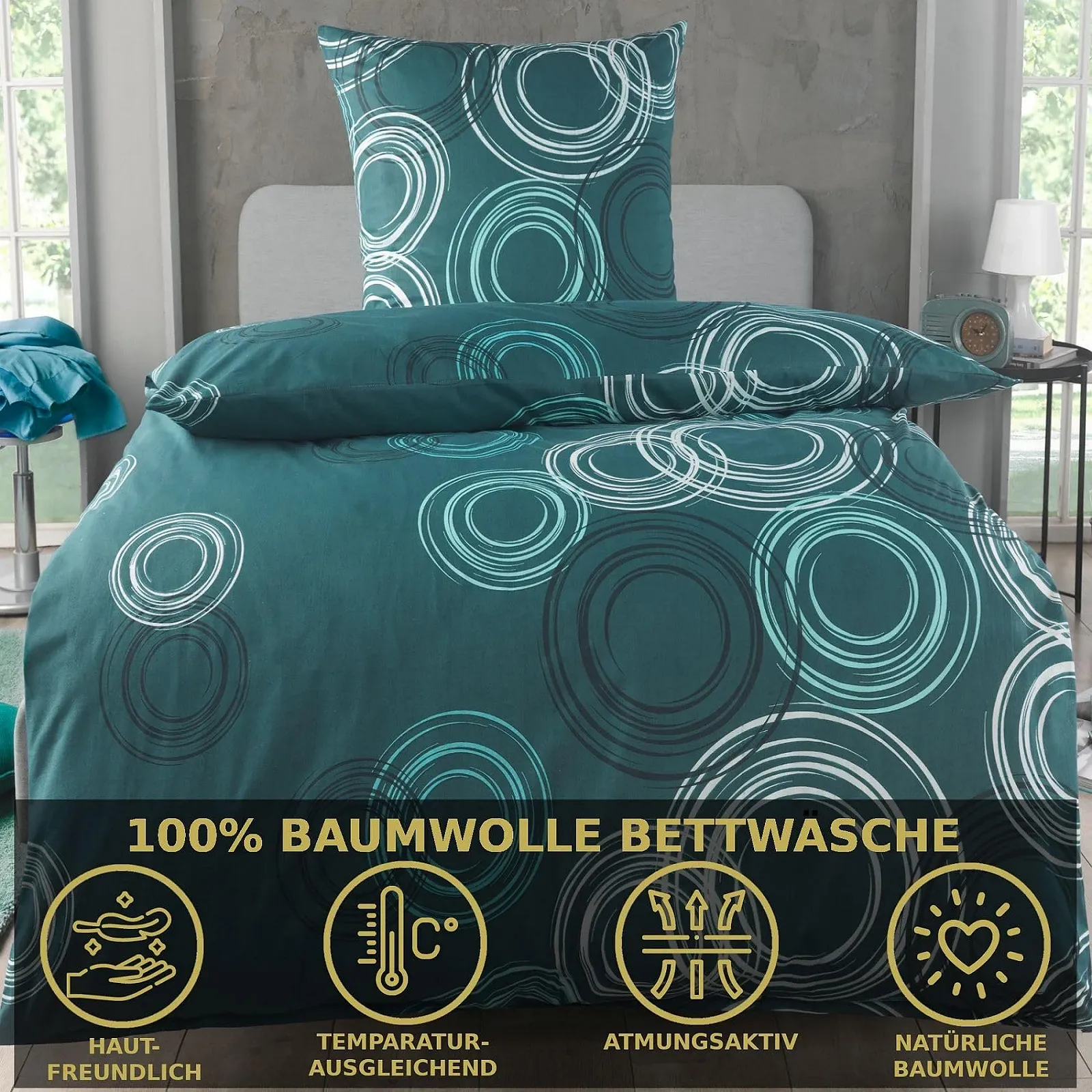 Постільна білизна MALIKA Circle Pattern 155x220 см бавовна renforcé з наволочкою 80x80 см з блискавкою червона, фото №2