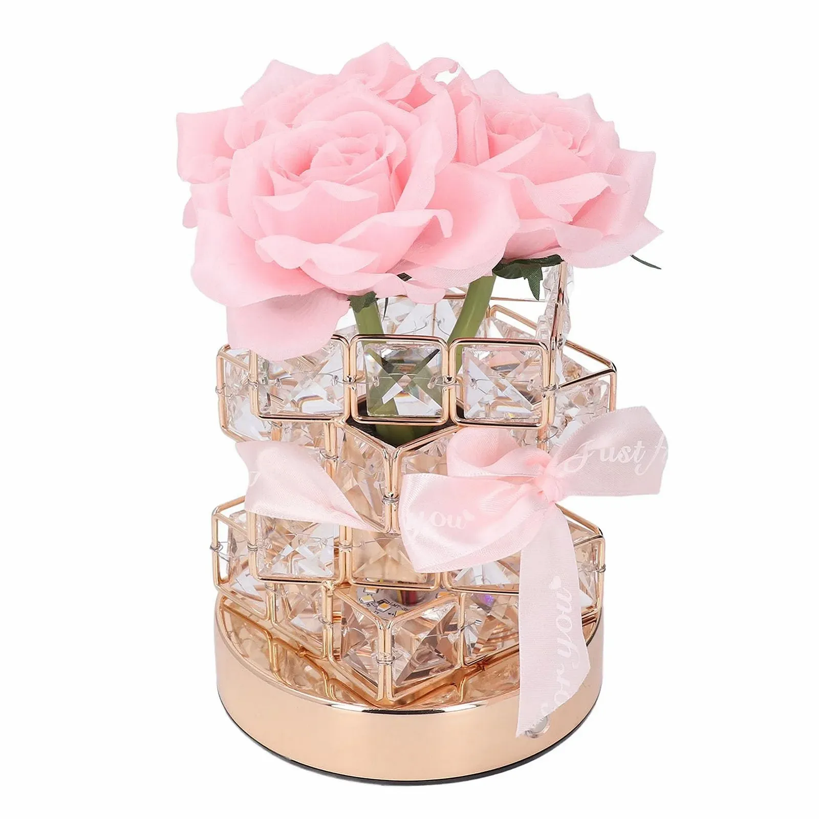 Настольная лампа Pink Crystal Flower Lamp беспроводная аккумуляторная 3 цвета LED розовая, фото №1