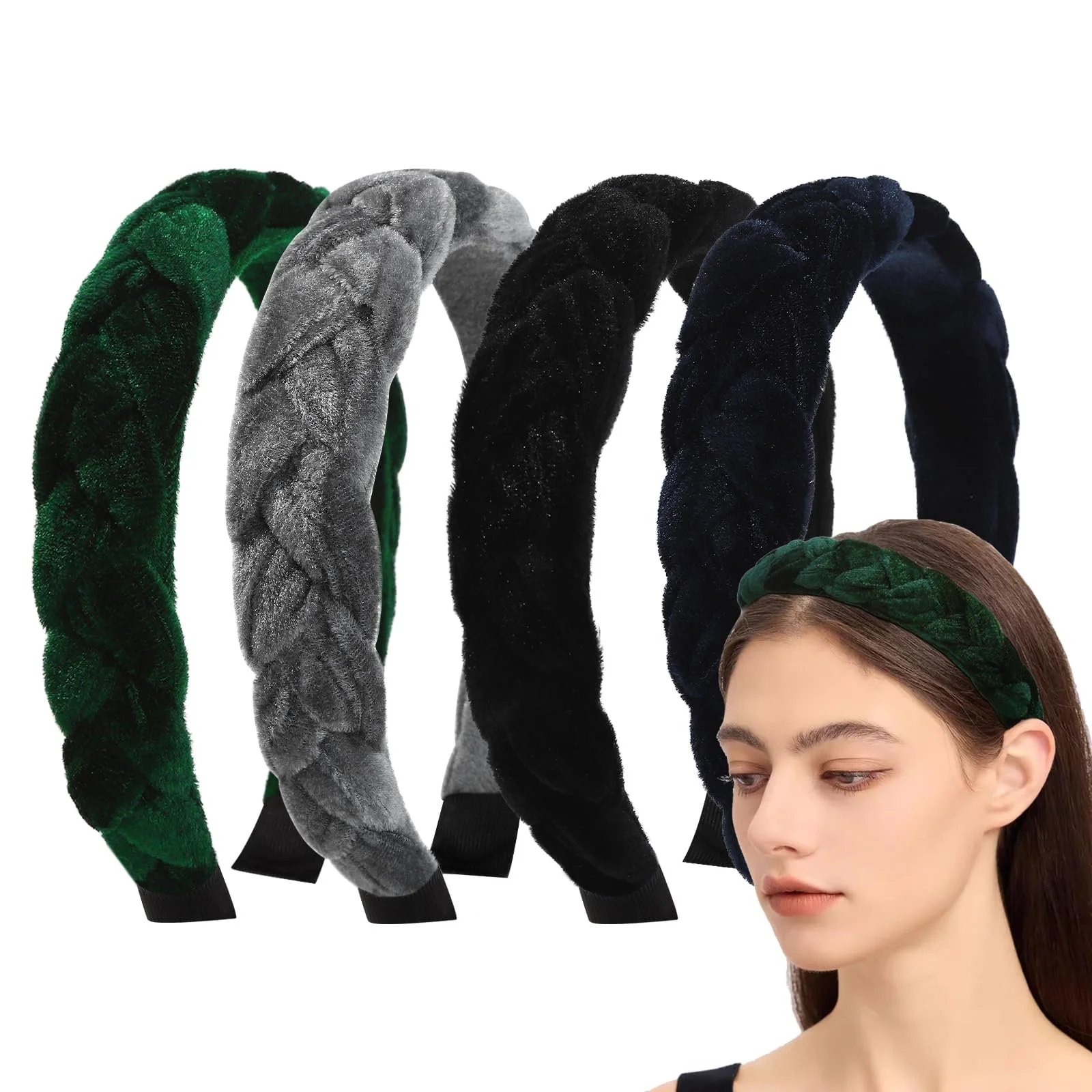 Обруч Плетіння Оксамитний Різні Кольори, 4 шт, фото №1