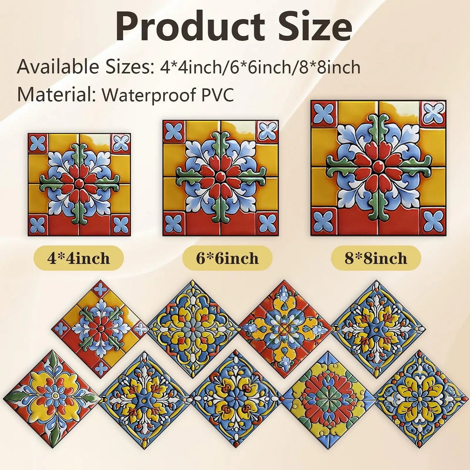 Наклейки на стіну Скандинавські Набір 24 шт. Квіткові DIY 15 x 15 см Червоні, фото №6
